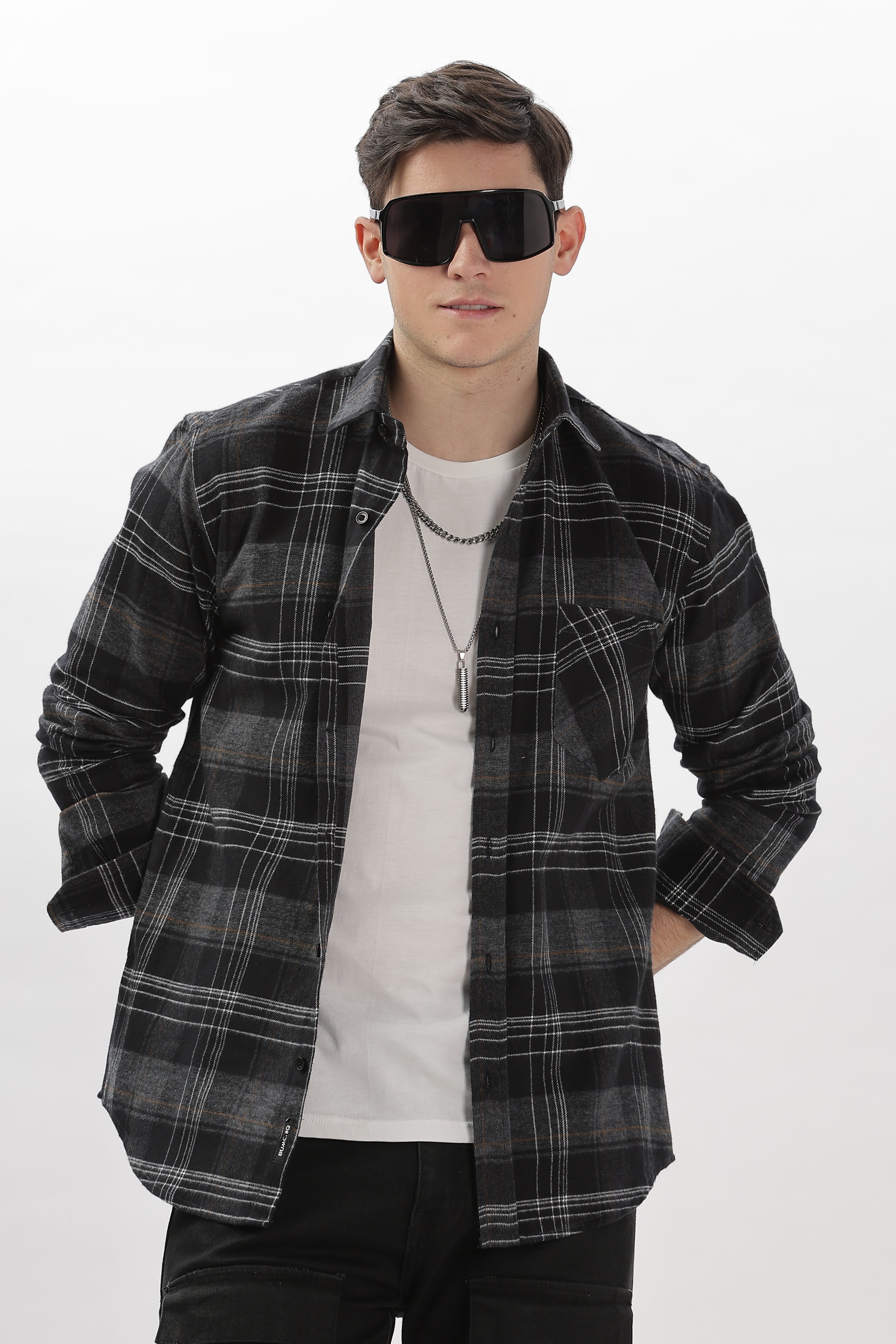black flannel relaxed fit overshirt