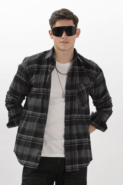 black flannel relaxed fit overshirt