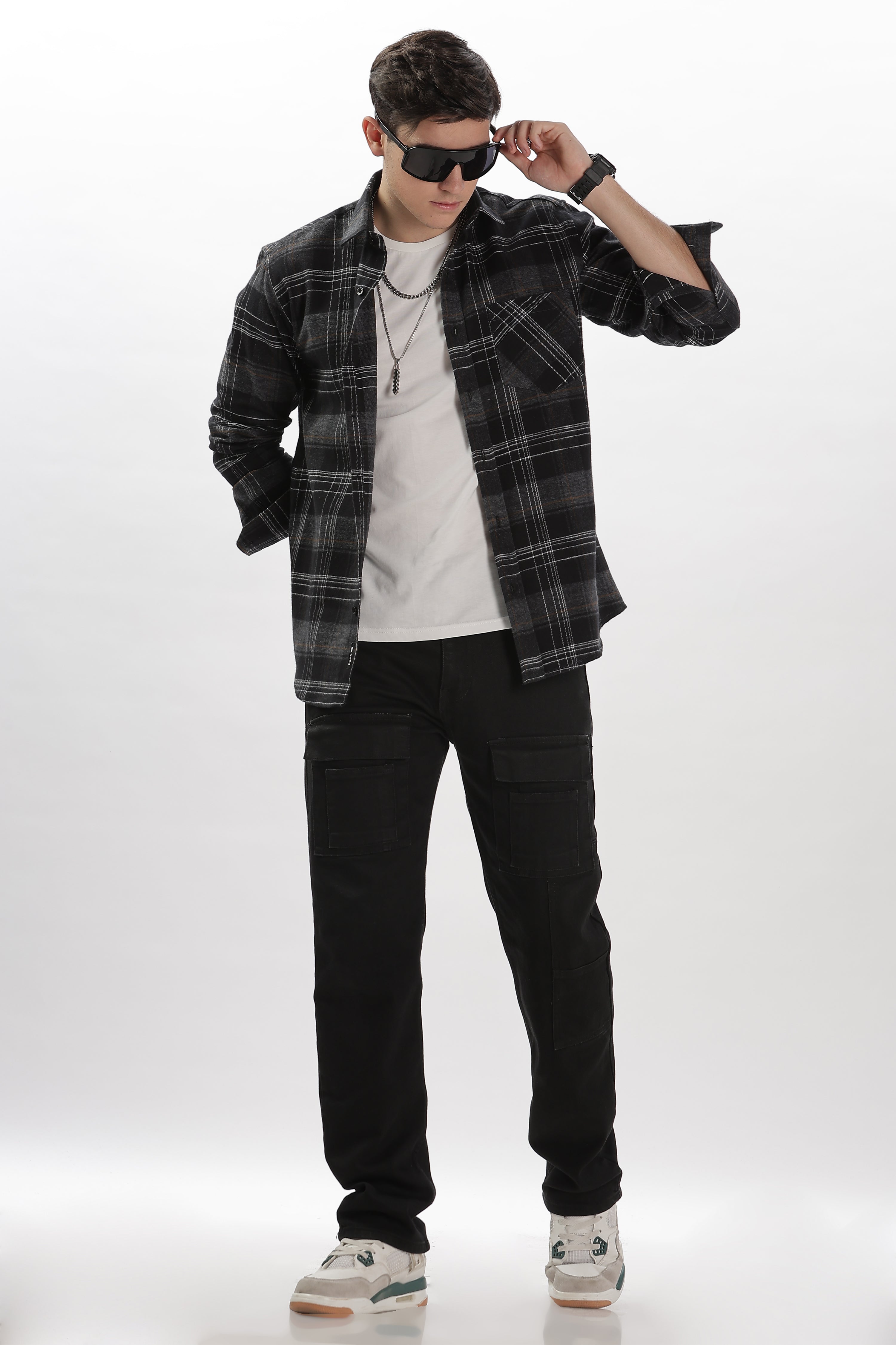 black flannel relaxed fit overshirt