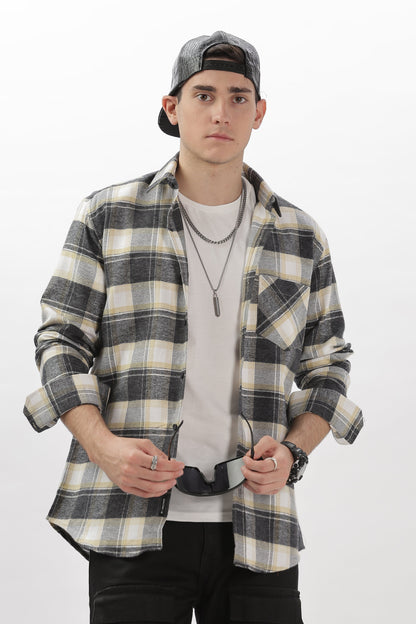 yellow grey flannel relaxed fit overshirt