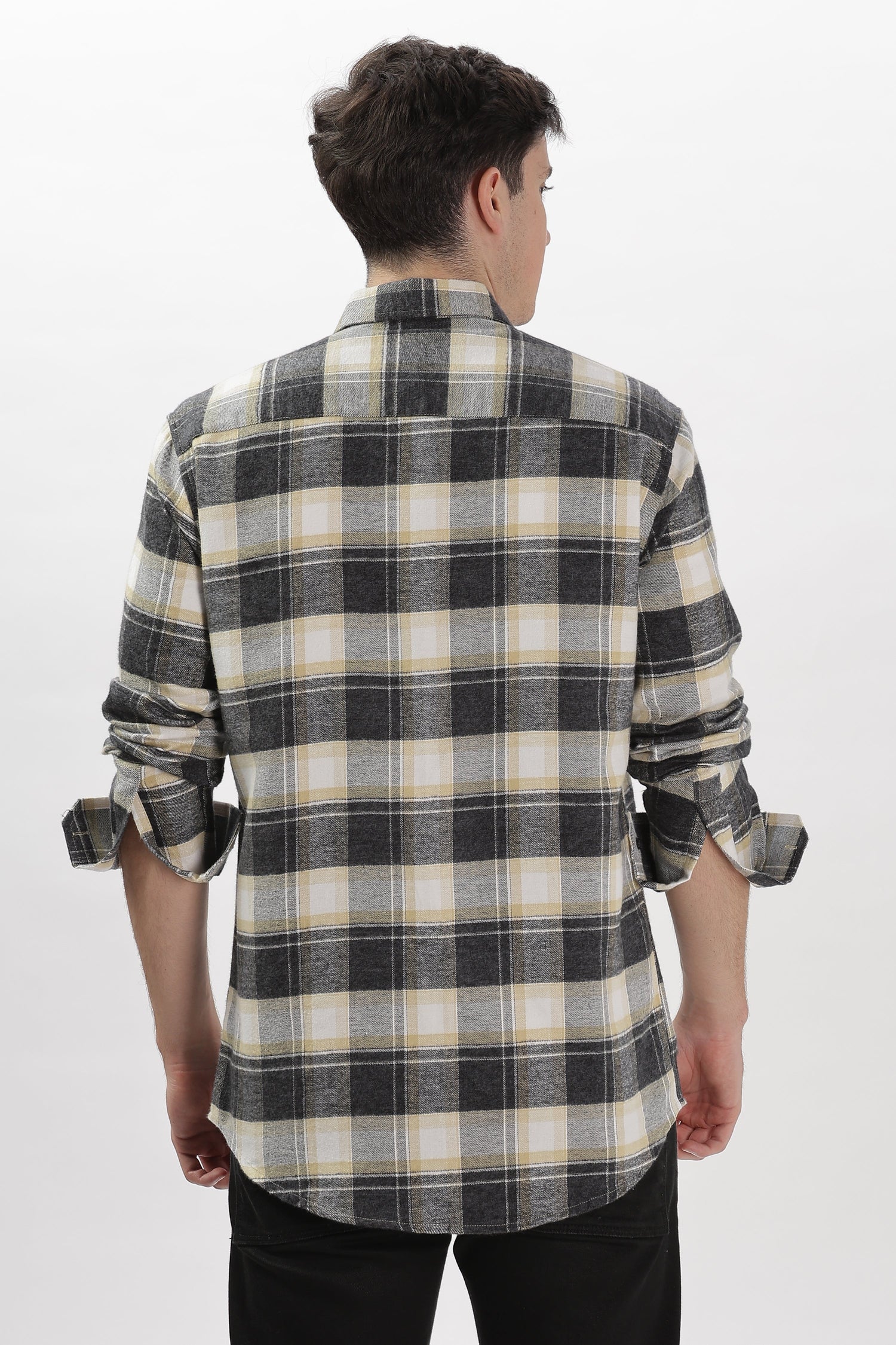 yellow grey flannel relaxed fit overshirt