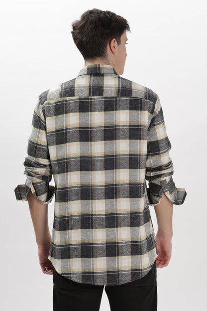 yellow grey flannel relaxed fit overshirt