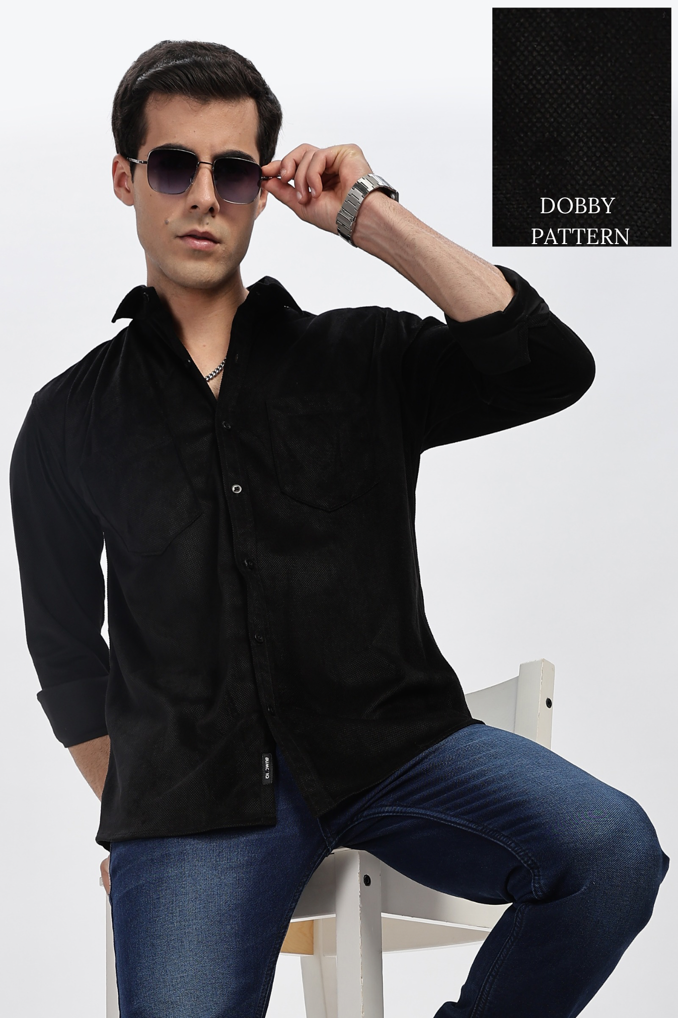 Black Double Pocket Solid Shirt