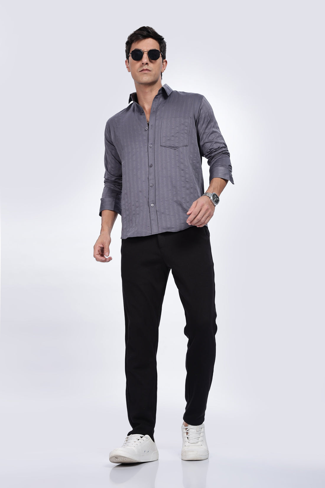 Grey Stripes Solid Shirt