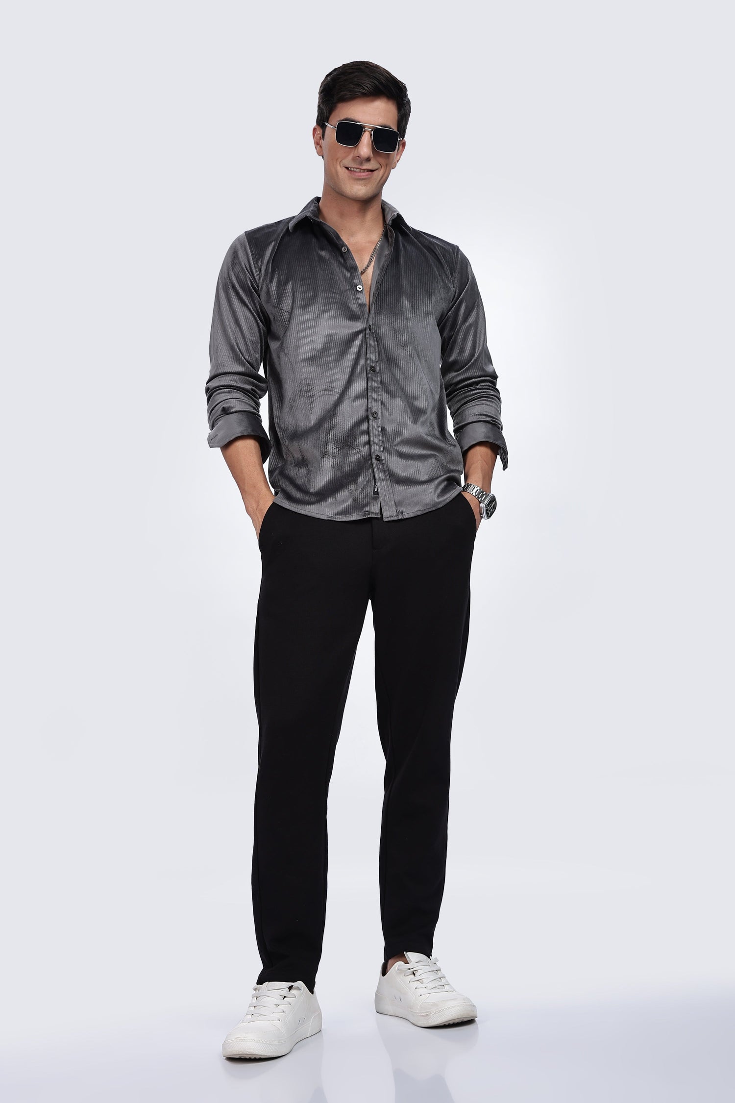 Pleat Creased Grey Shirt