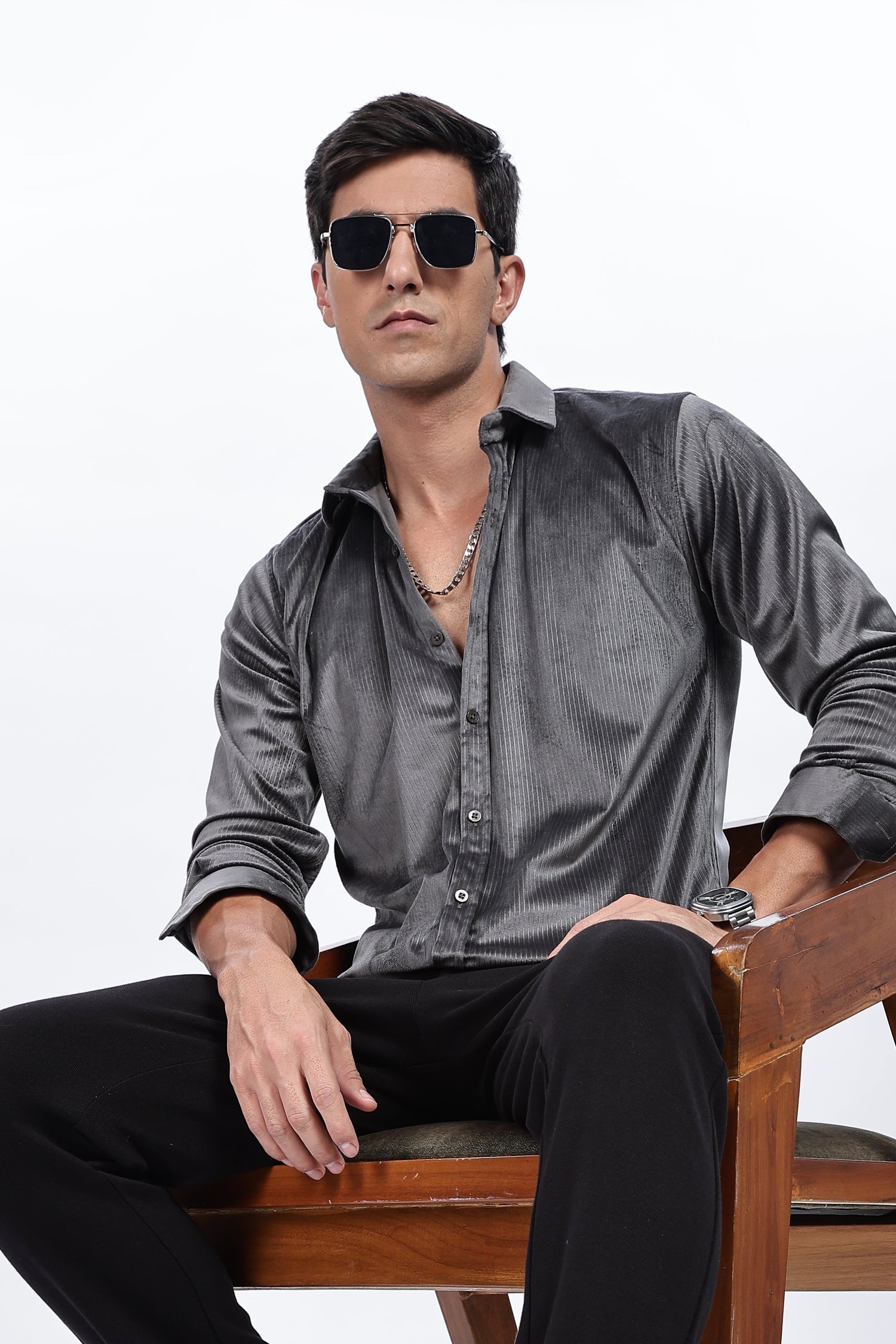 Pleat Creased Grey Shirt