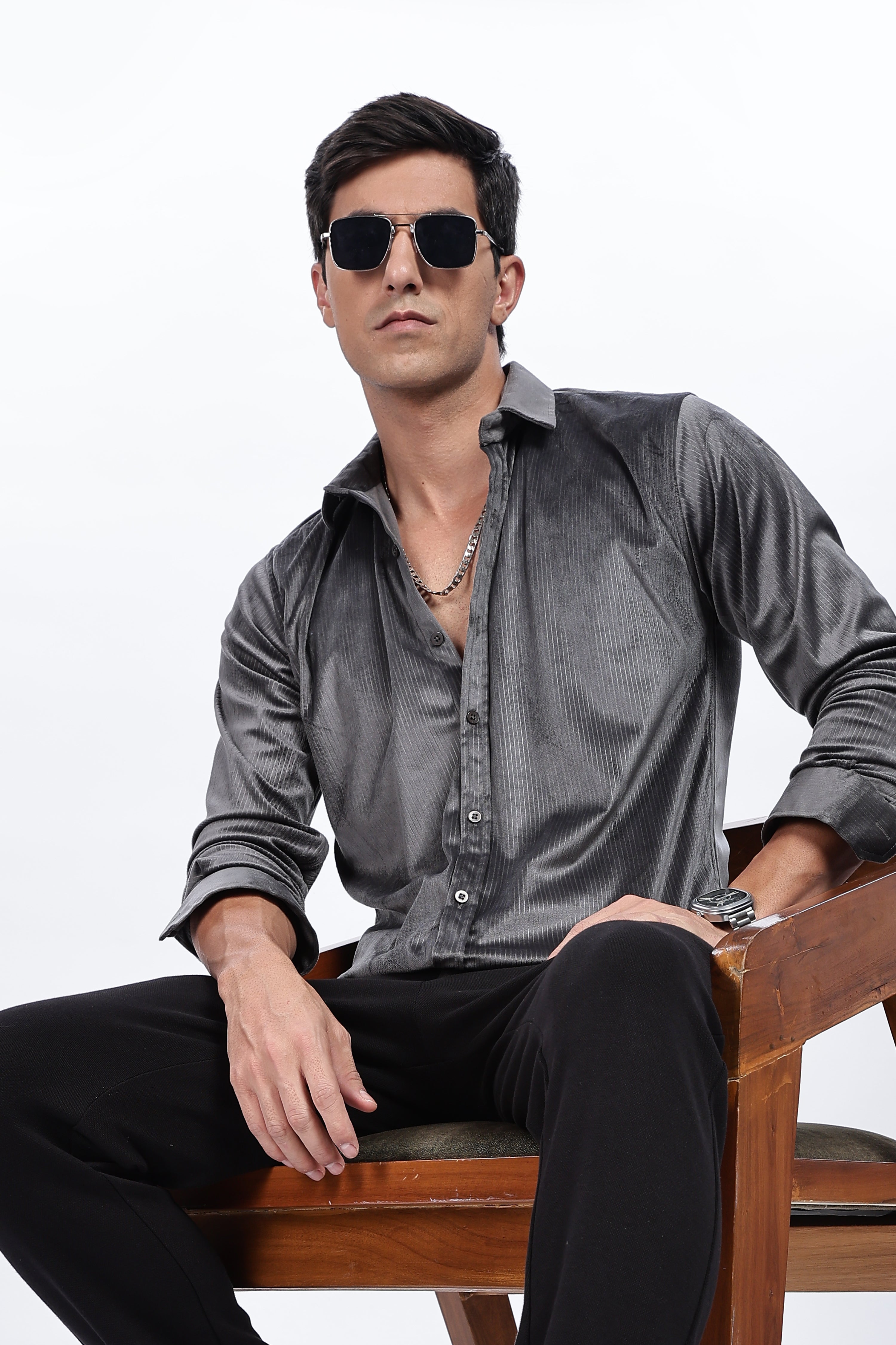 Pleat Creased Grey Shirt