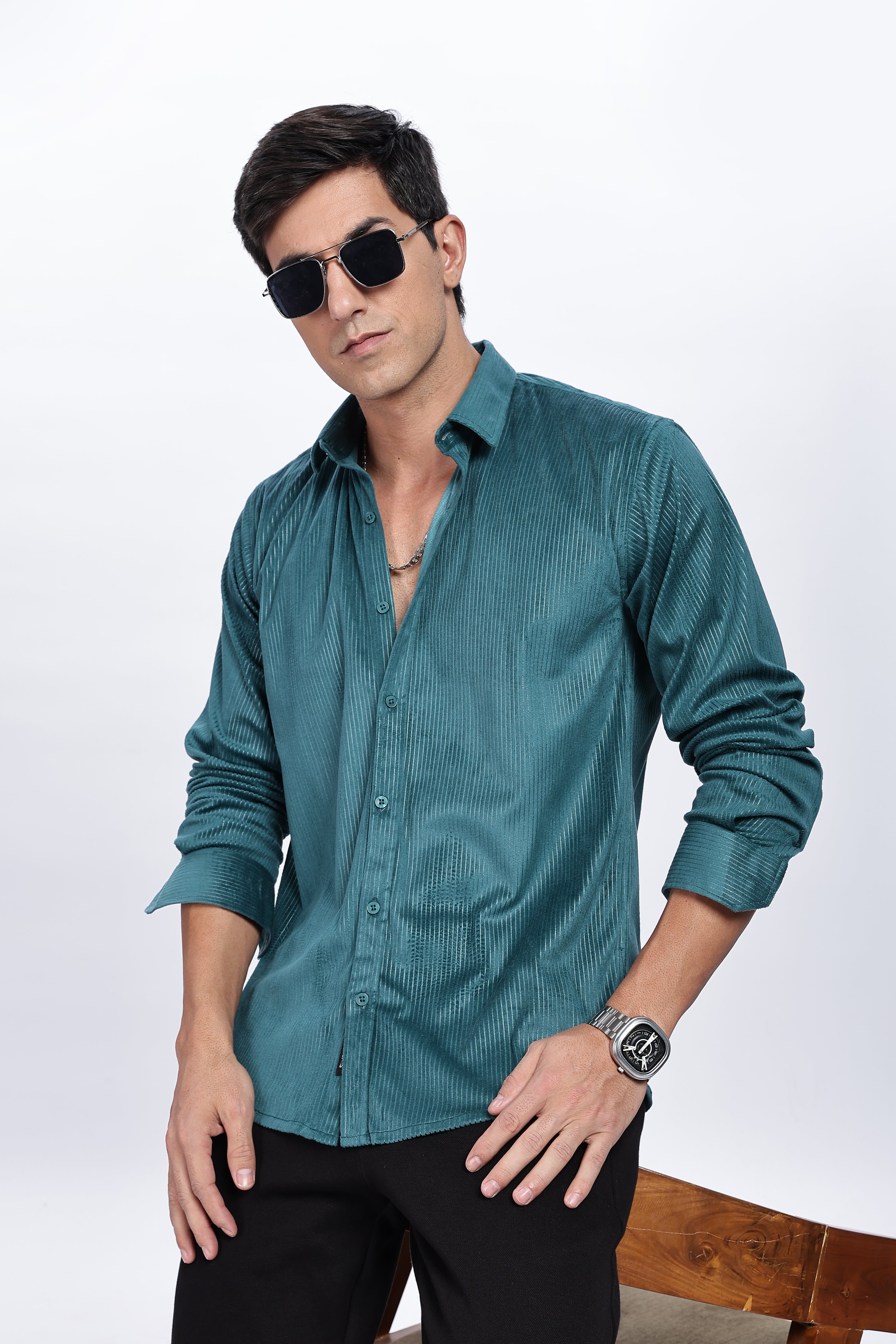Pleat Creased Teal shirt