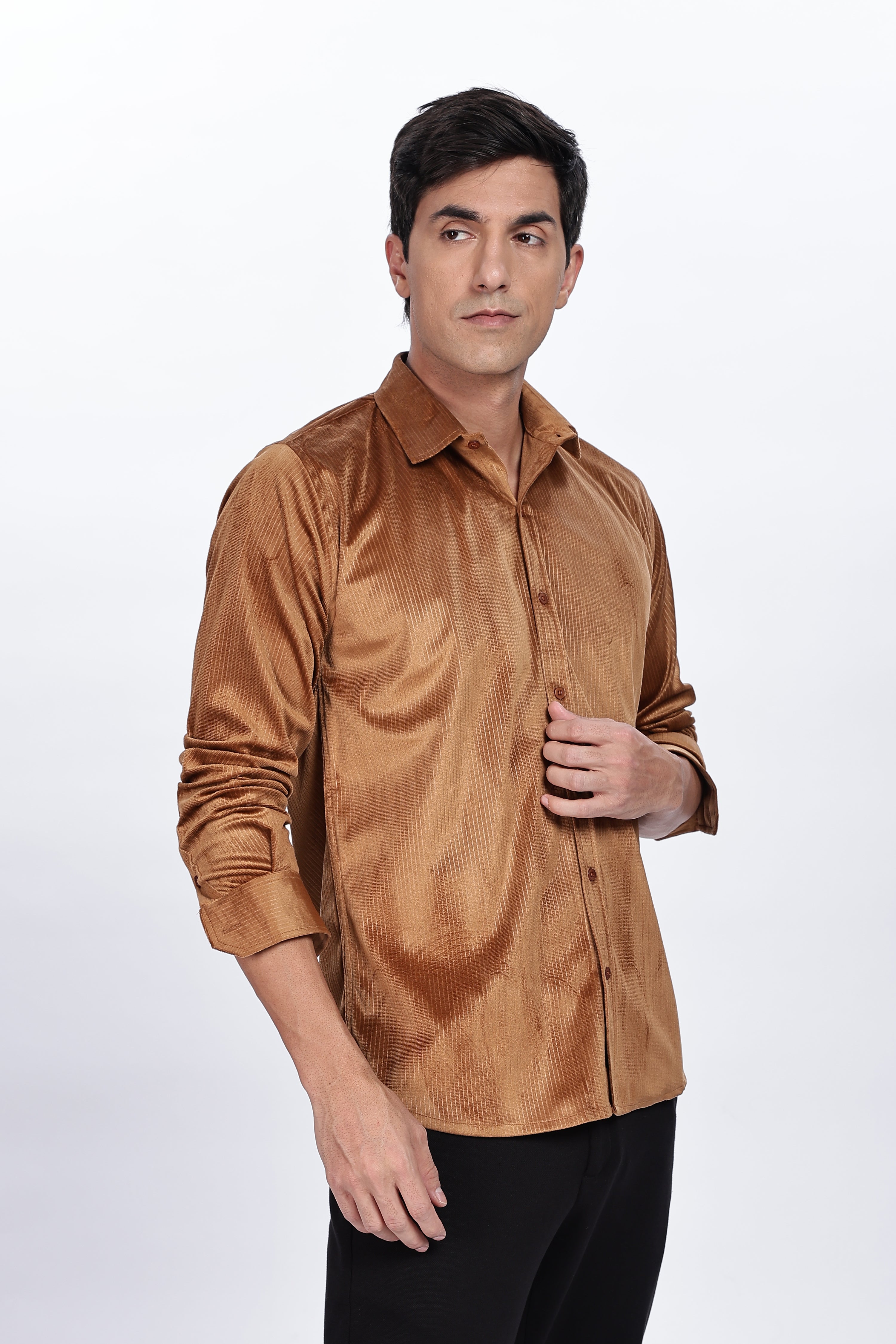 Pleat Creased Beige Shirt