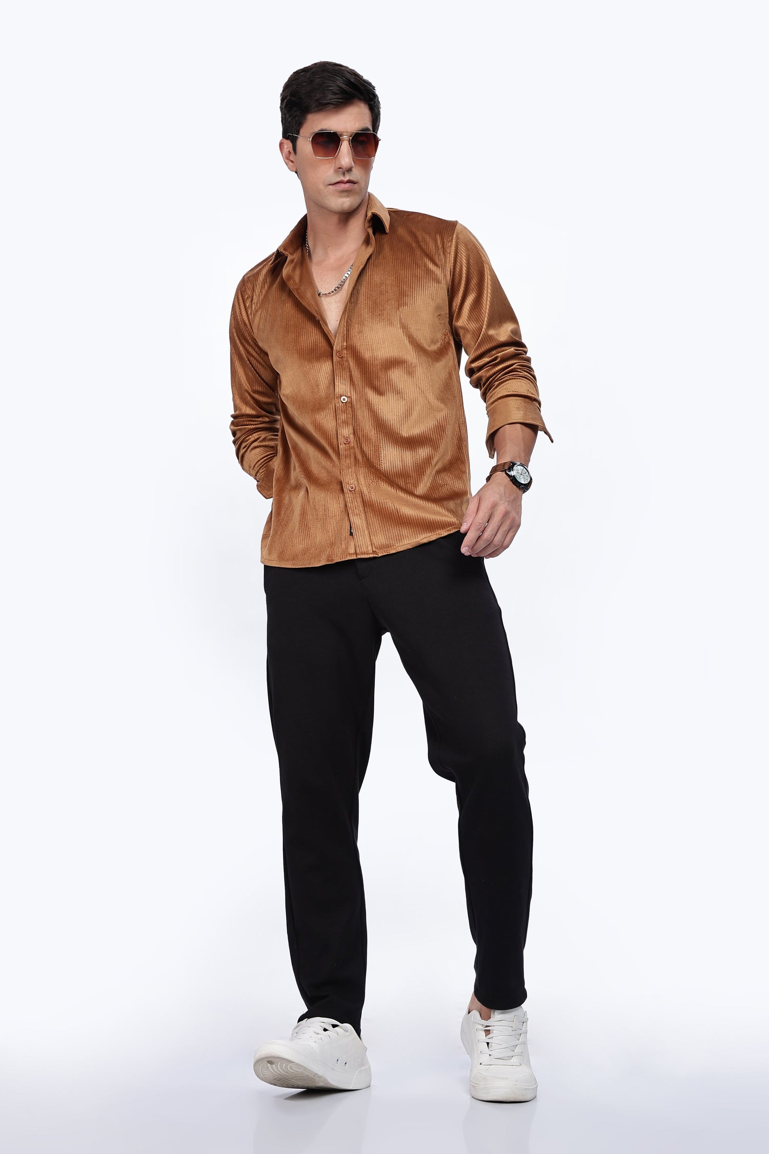 Pleat Creased Beige Shirt