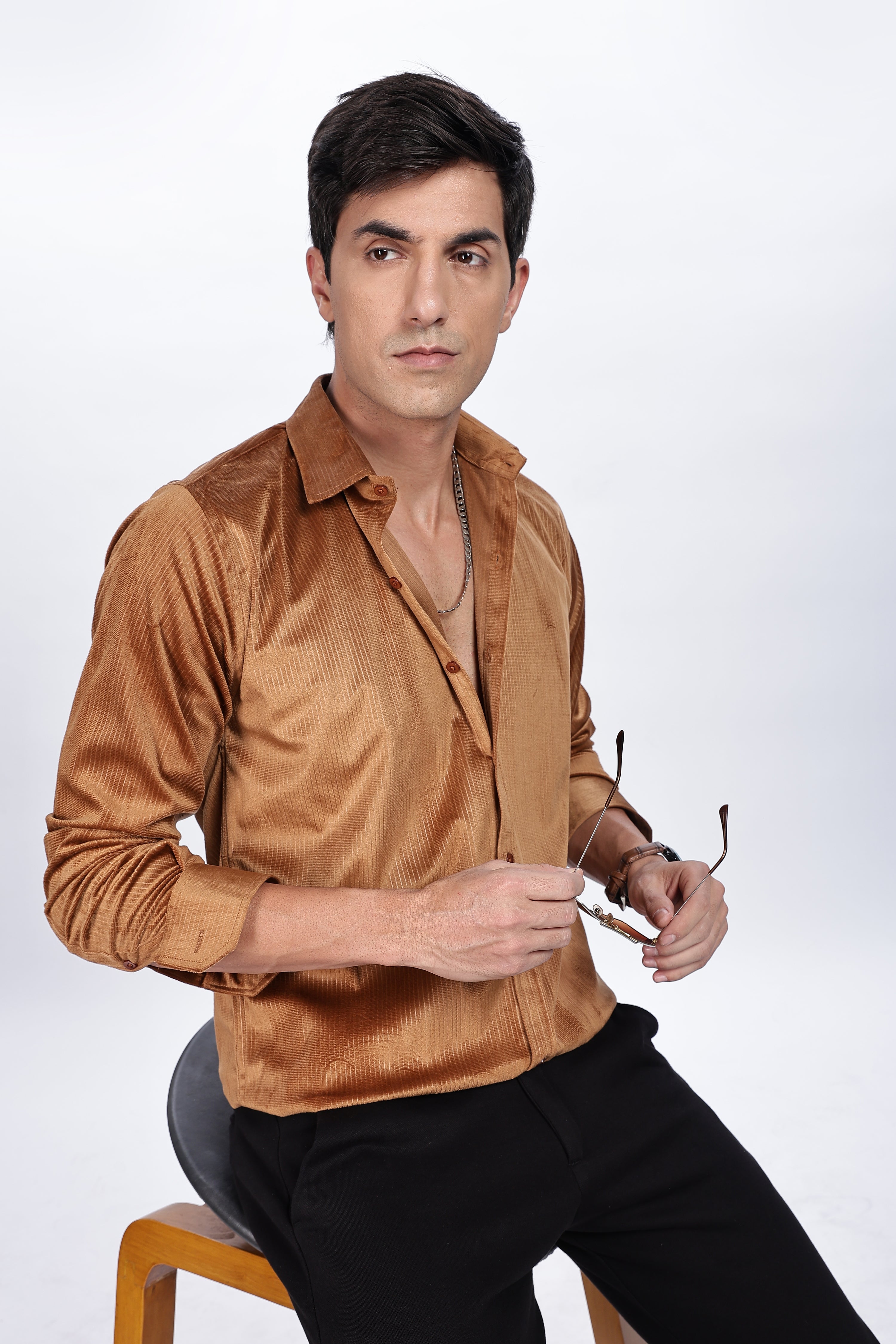 Pleat Creased Beige Shirt