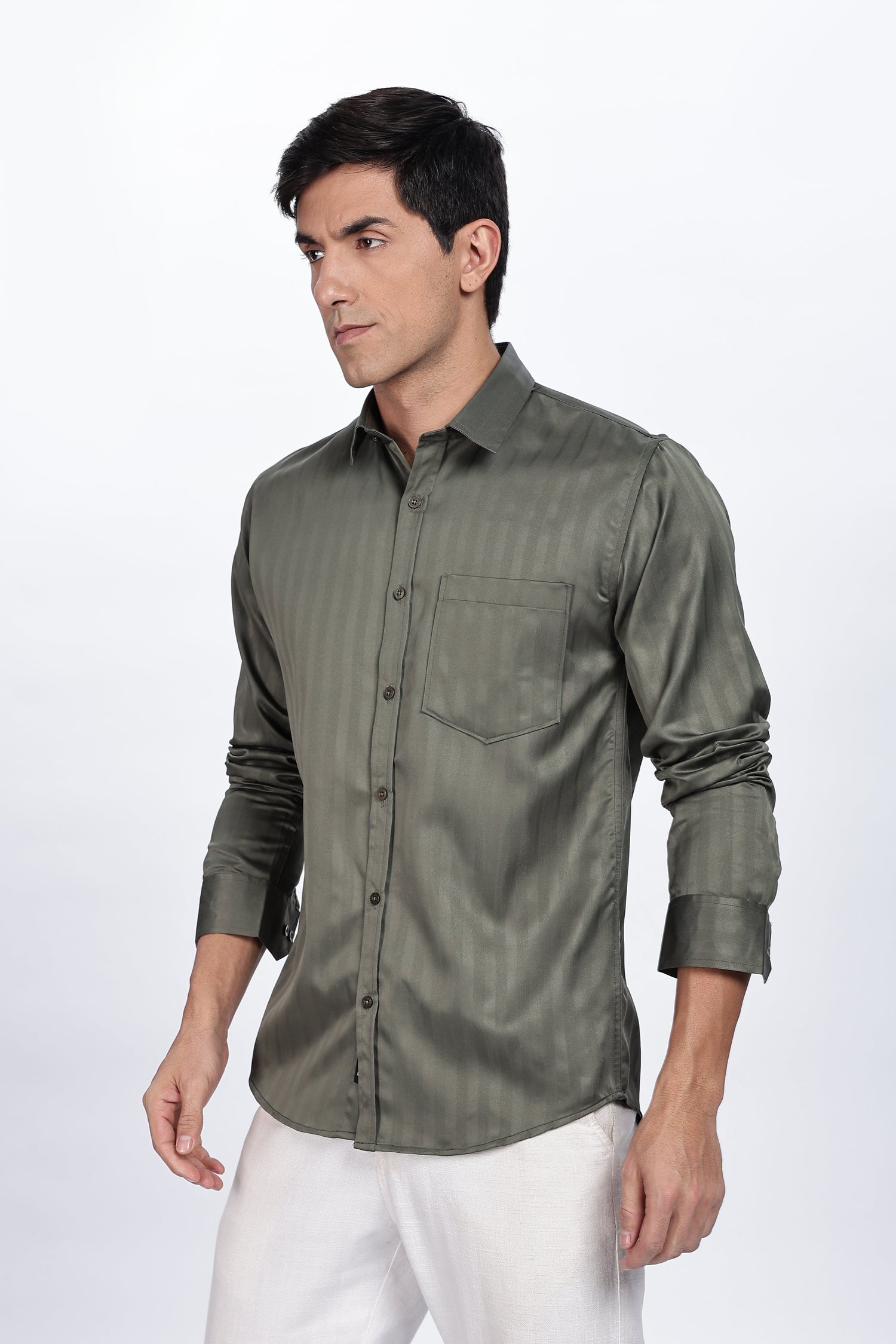 Olive Green Stripes Shirt