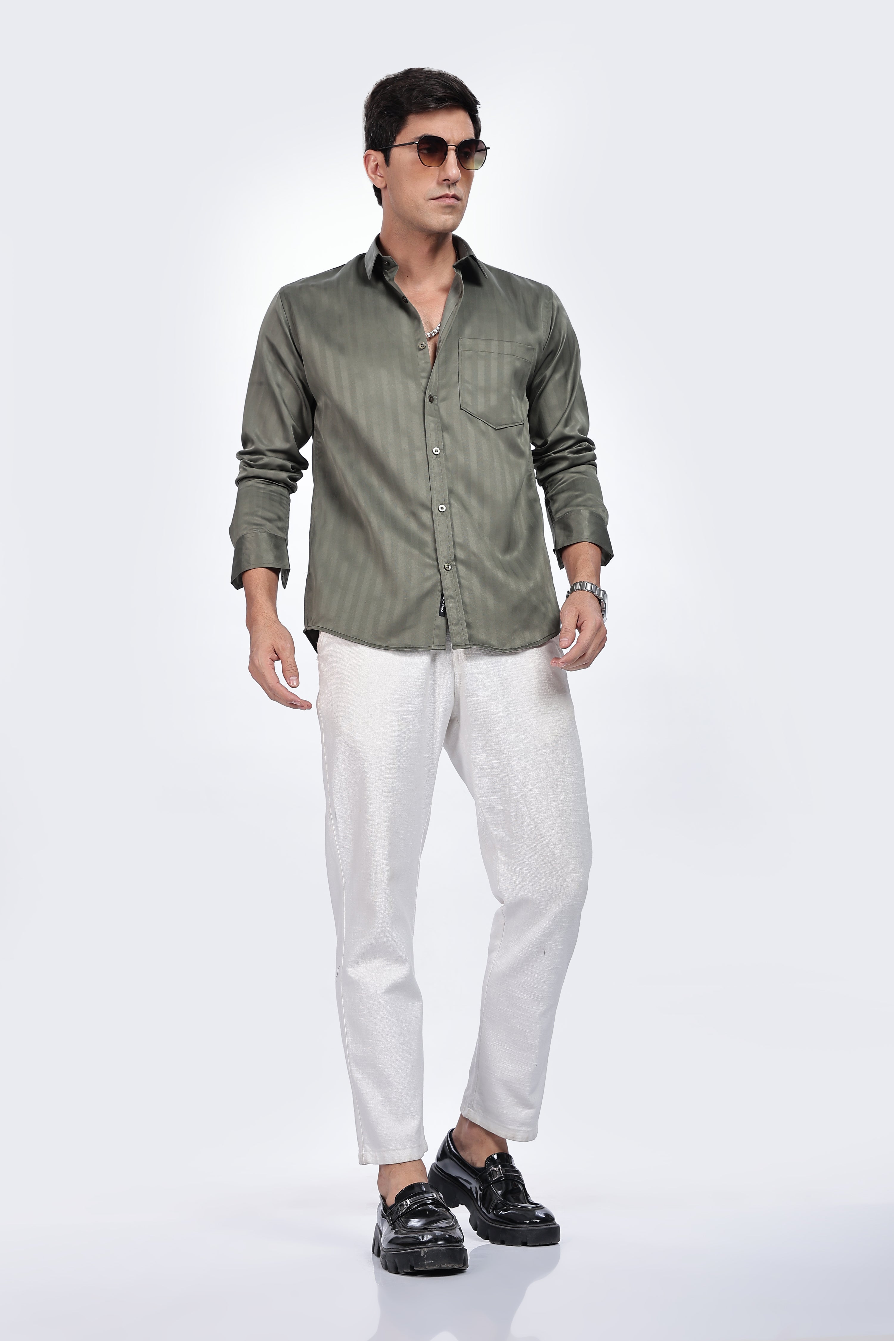 Olive Green Stripes Shirt