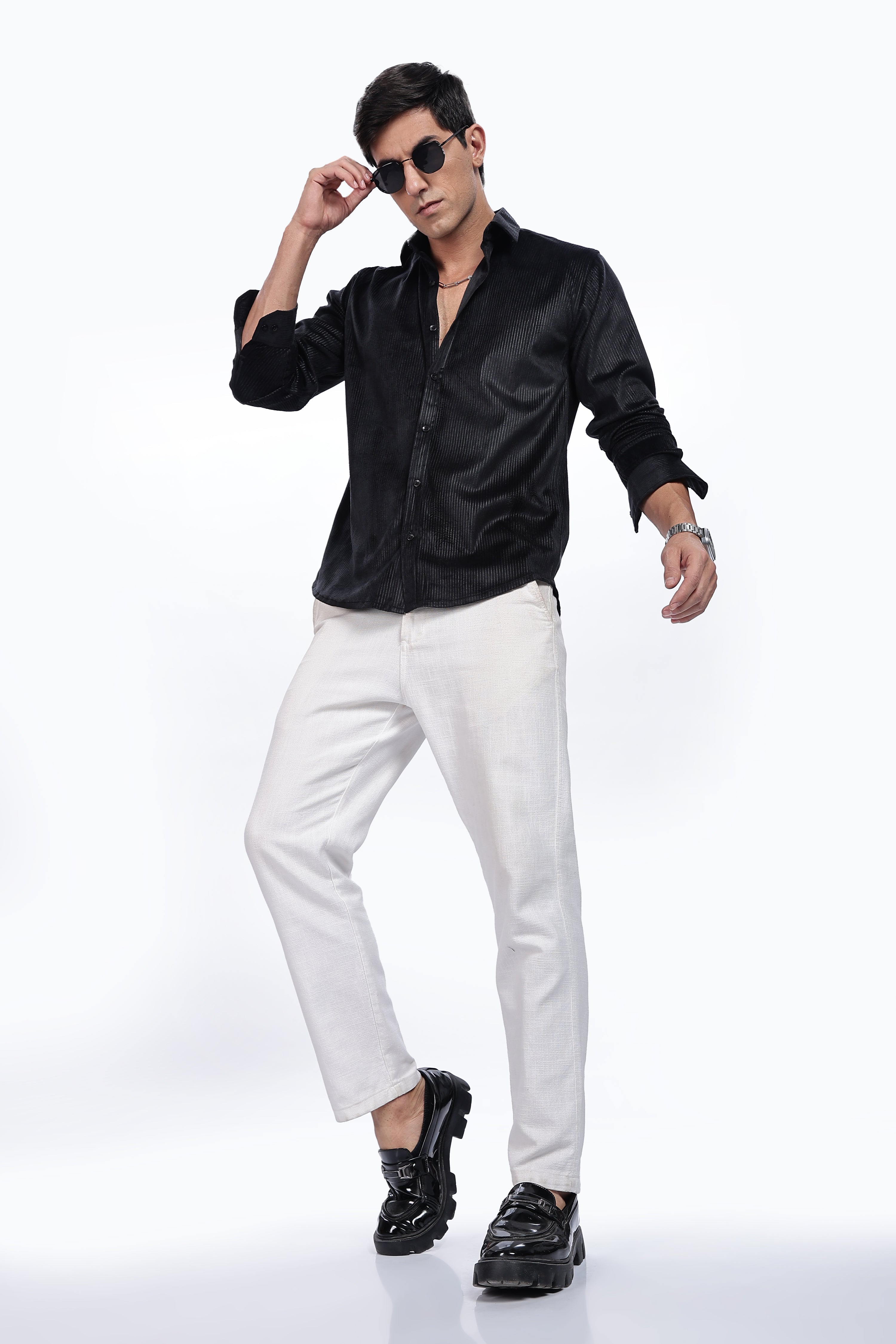 Pleat creased black shirt