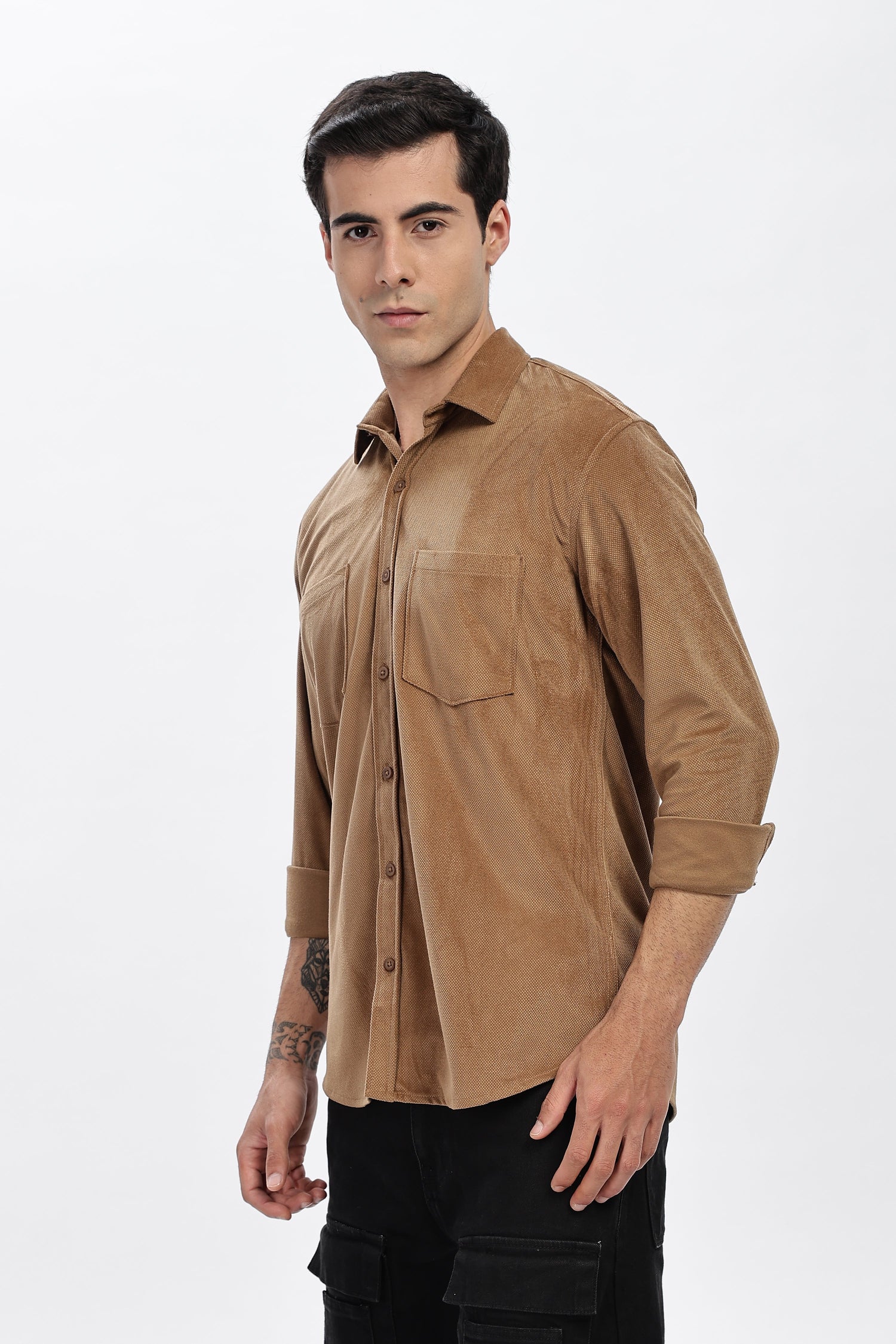 Khaaki Double Pocket Solid Shirt