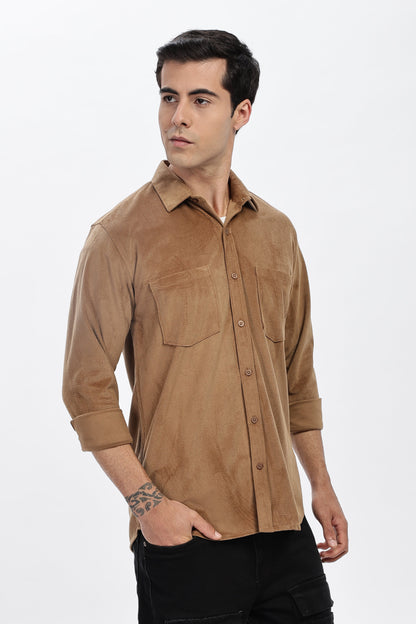 Khaaki Double Pocket Solid Shirt