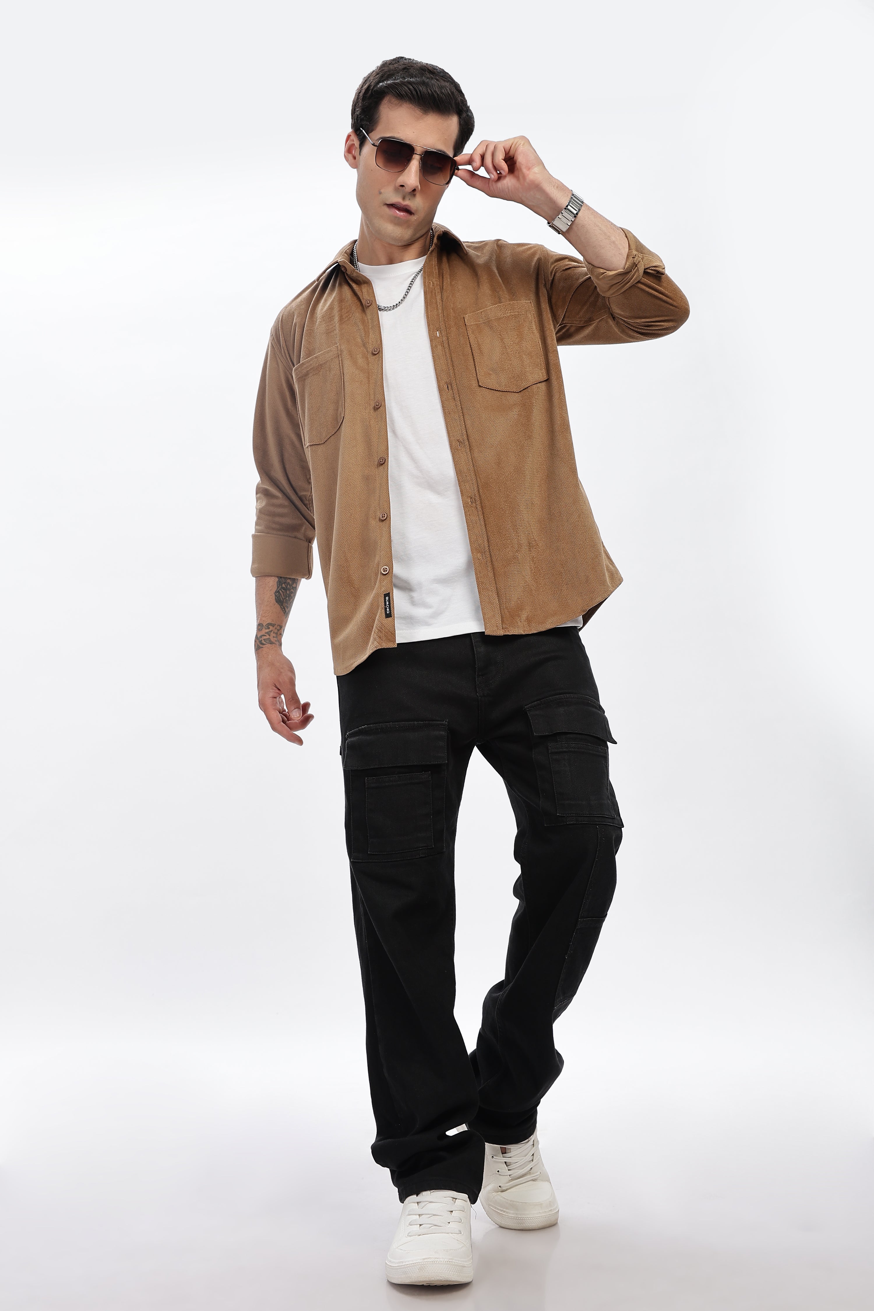 Khaaki Double Pocket Solid Shirt