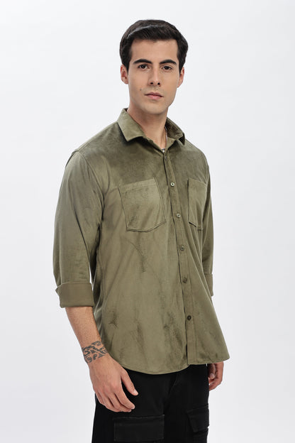 Olive Double Pocket Solid Shirt
