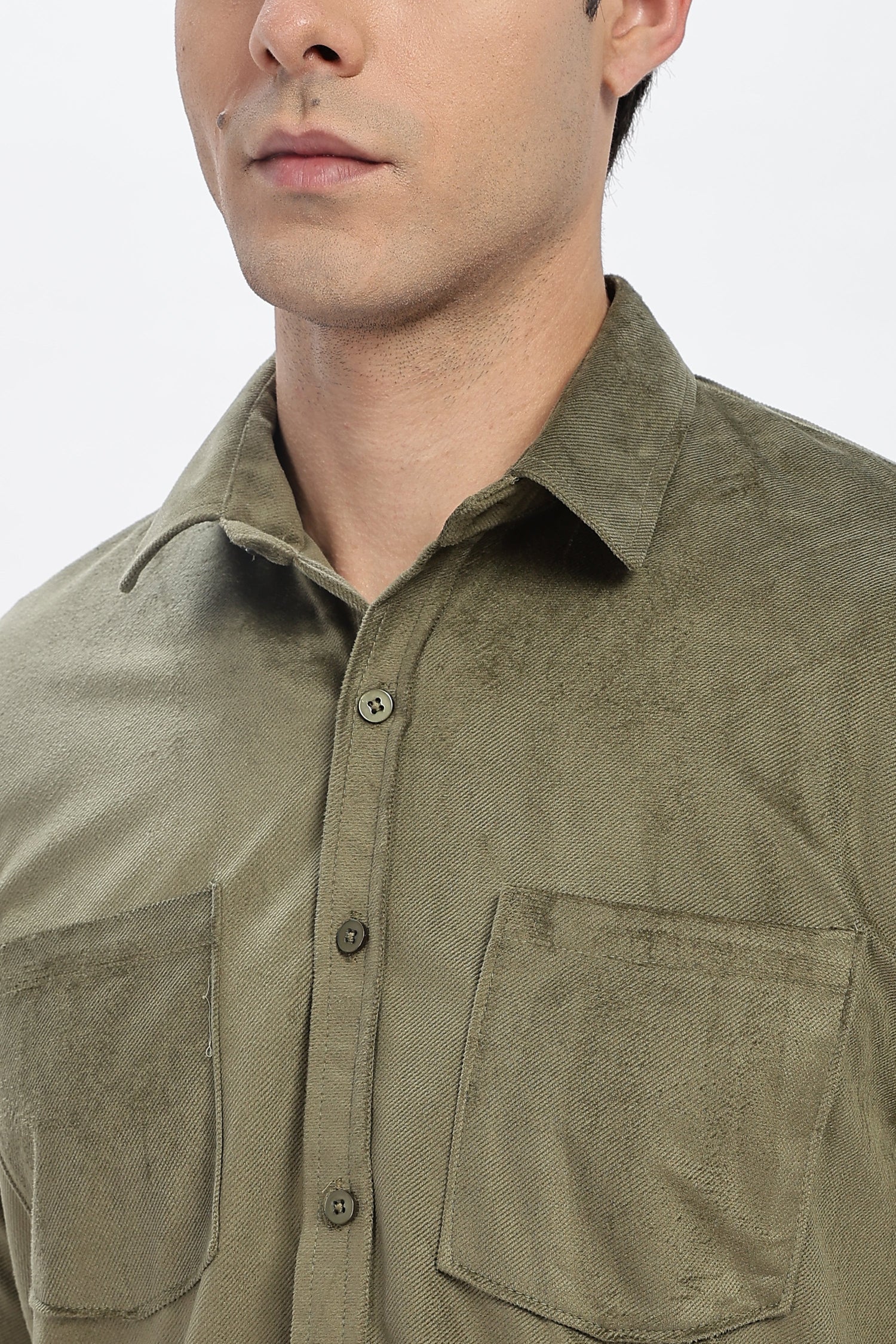 Olive Double Pocket Solid Shirt