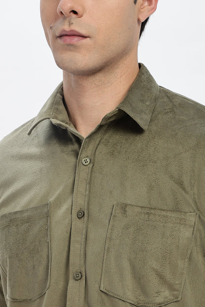 Olive Double Pocket Solid Shirt