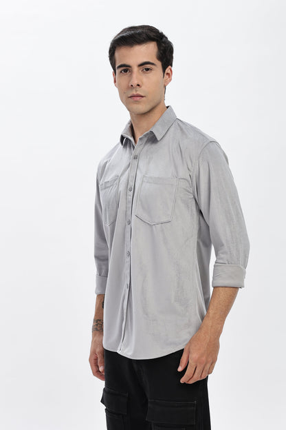 Light Grey Double Pocket Solid Shirt