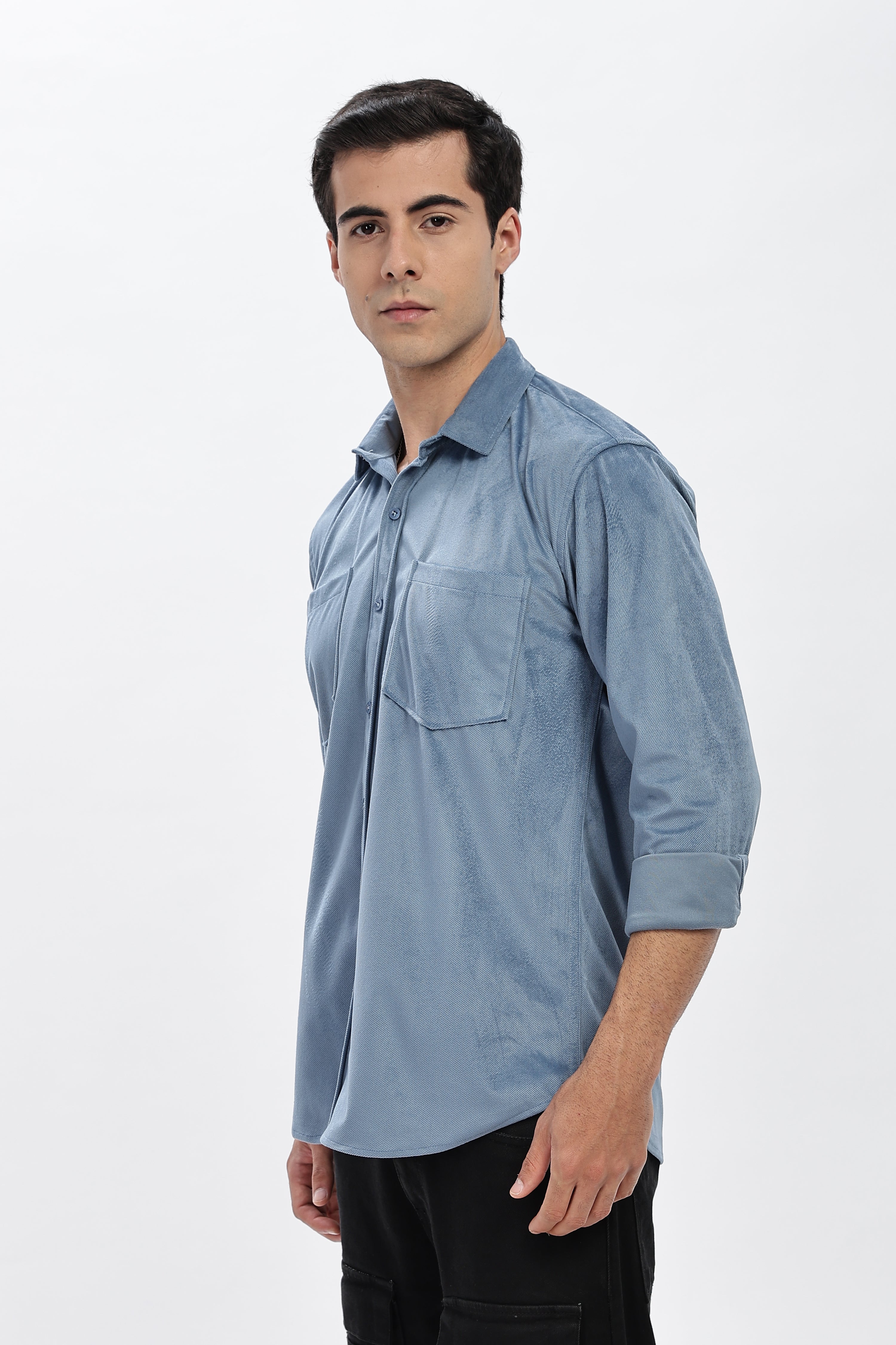 Light Blue Double Pocket Solid Shirt