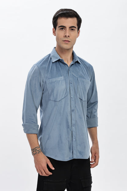 Light Blue Double Pocket Solid Shirt