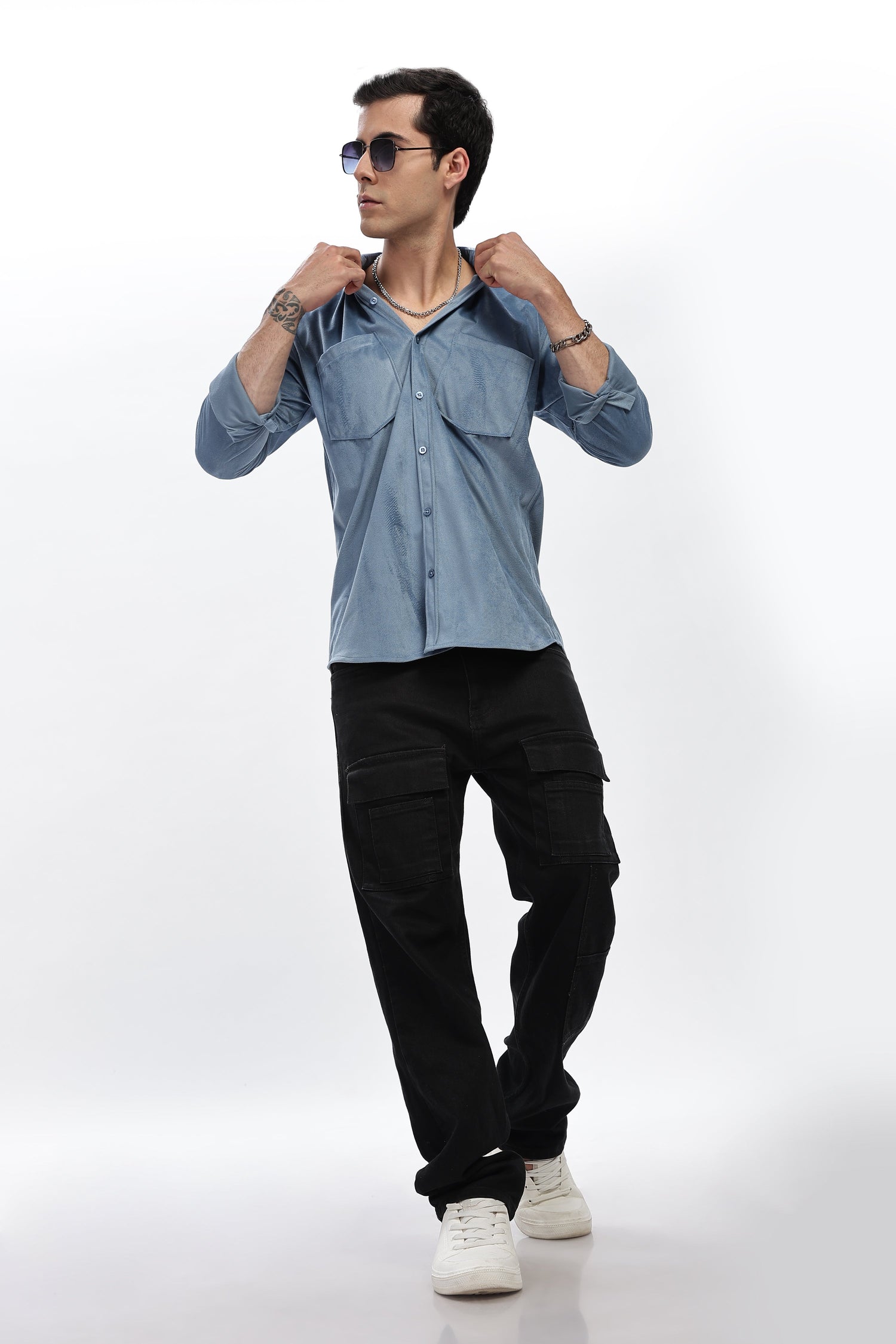 Light Blue Double Pocket Solid Shirt