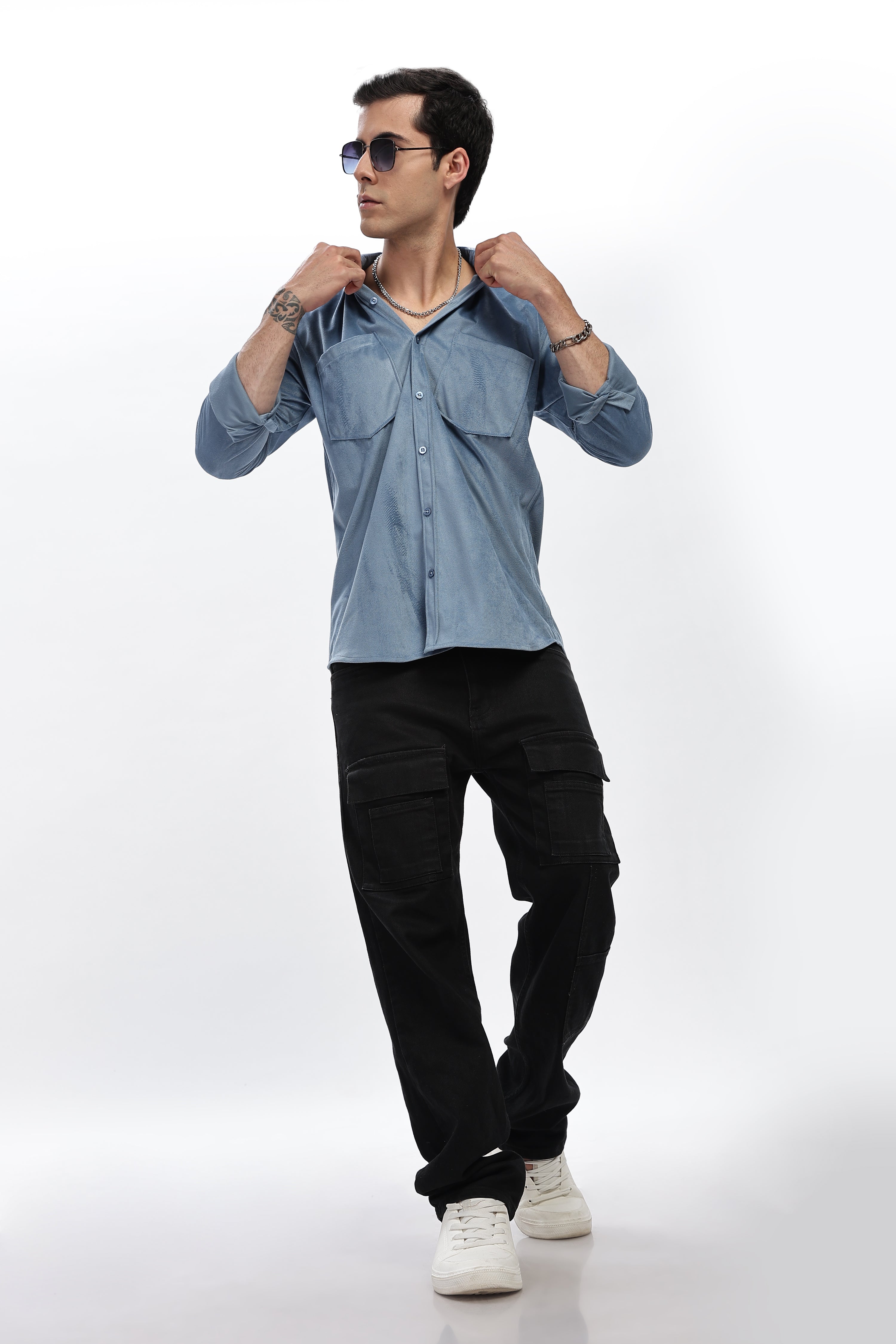 Light Blue Double Pocket Solid Shirt