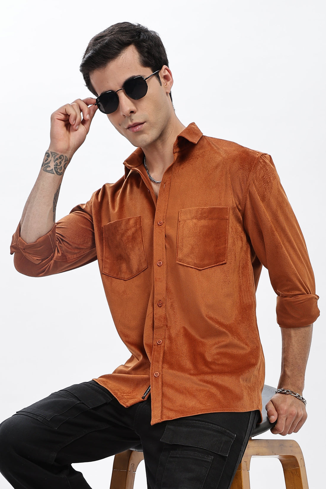 Brown Double Pocket Solid Shirt
