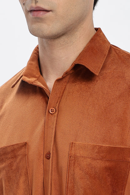 Brown Double Pocket Solid Shirt