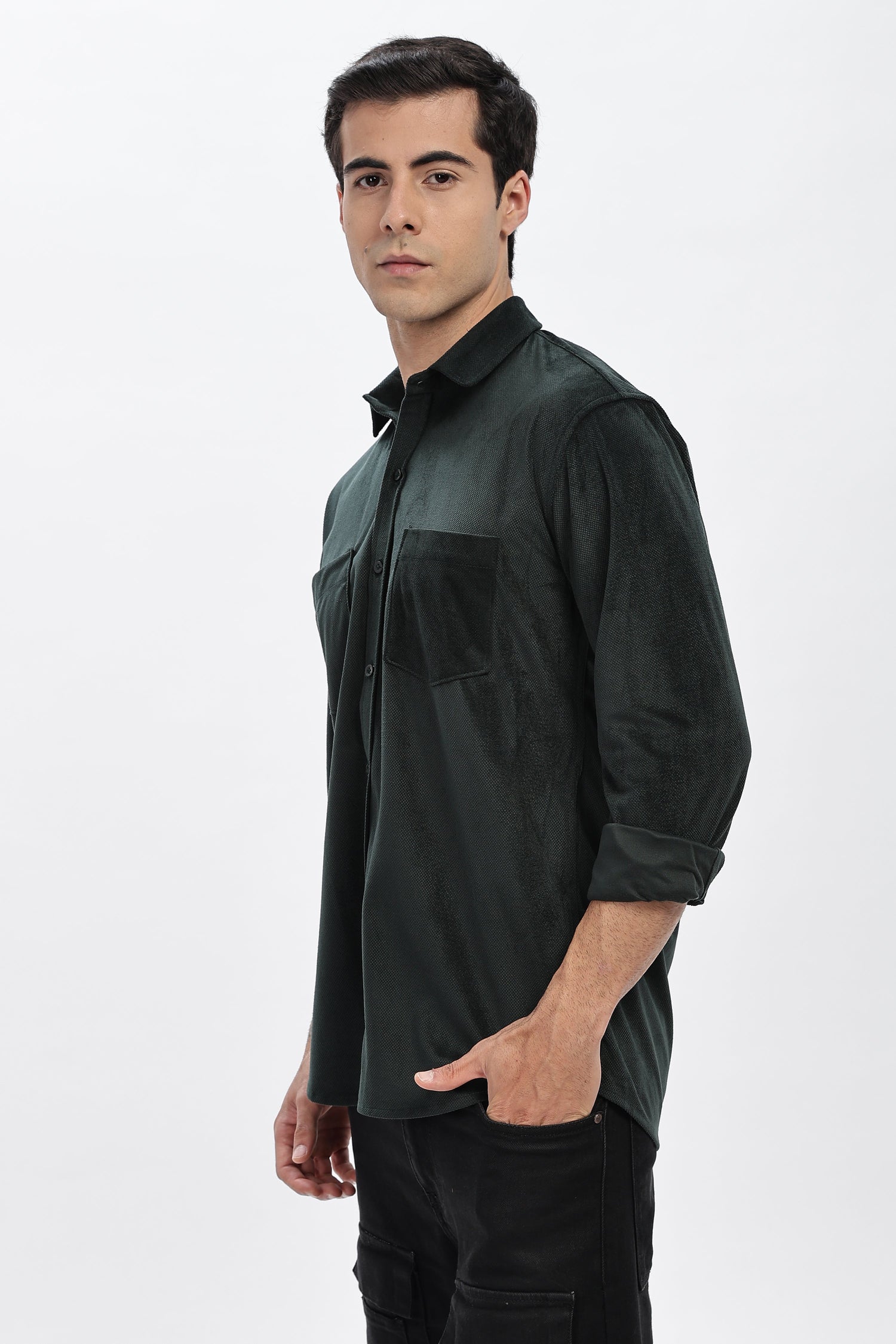 Lavish Green Double Pocket Solid Shirt