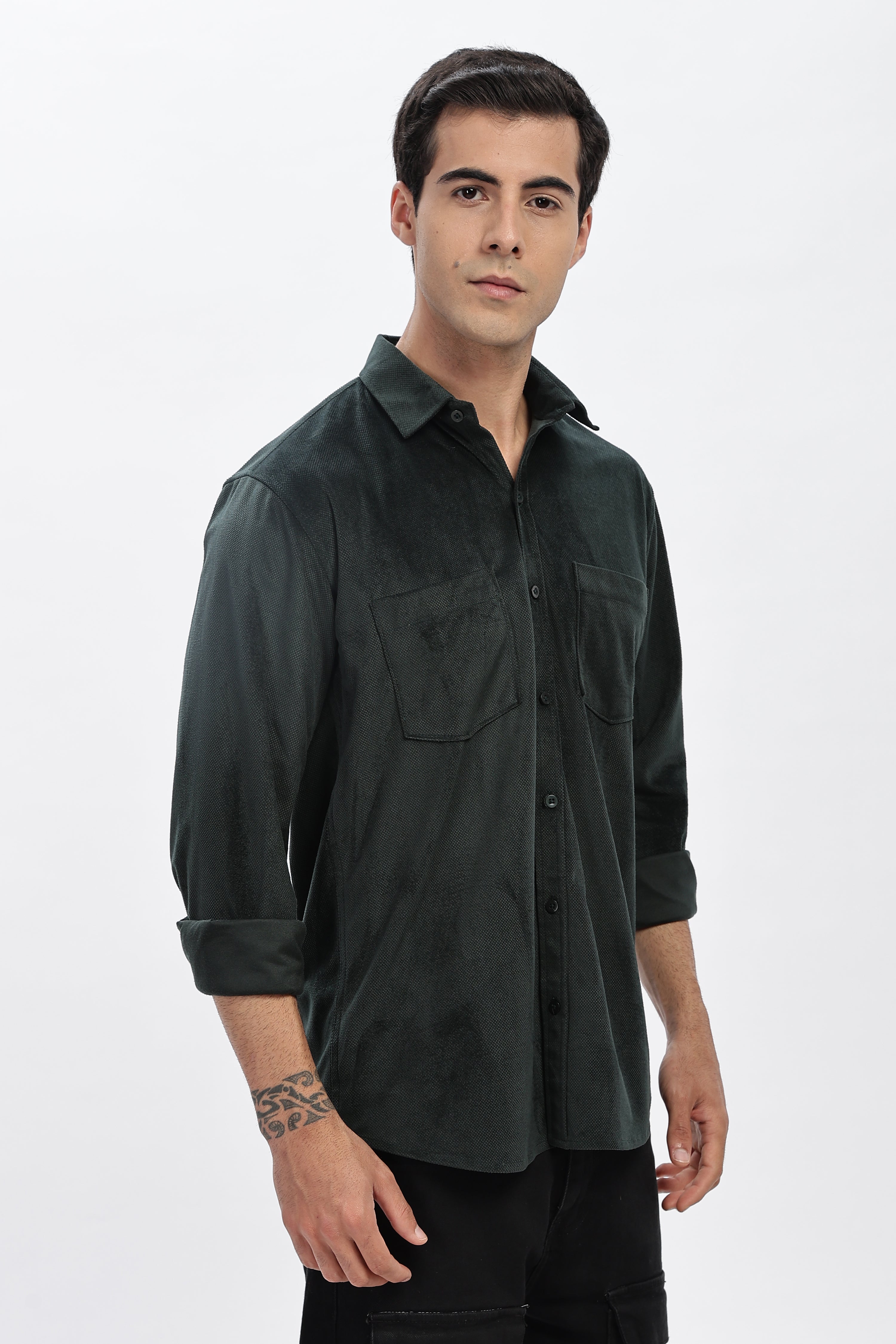 Lavish Green Double Pocket Solid Shirt