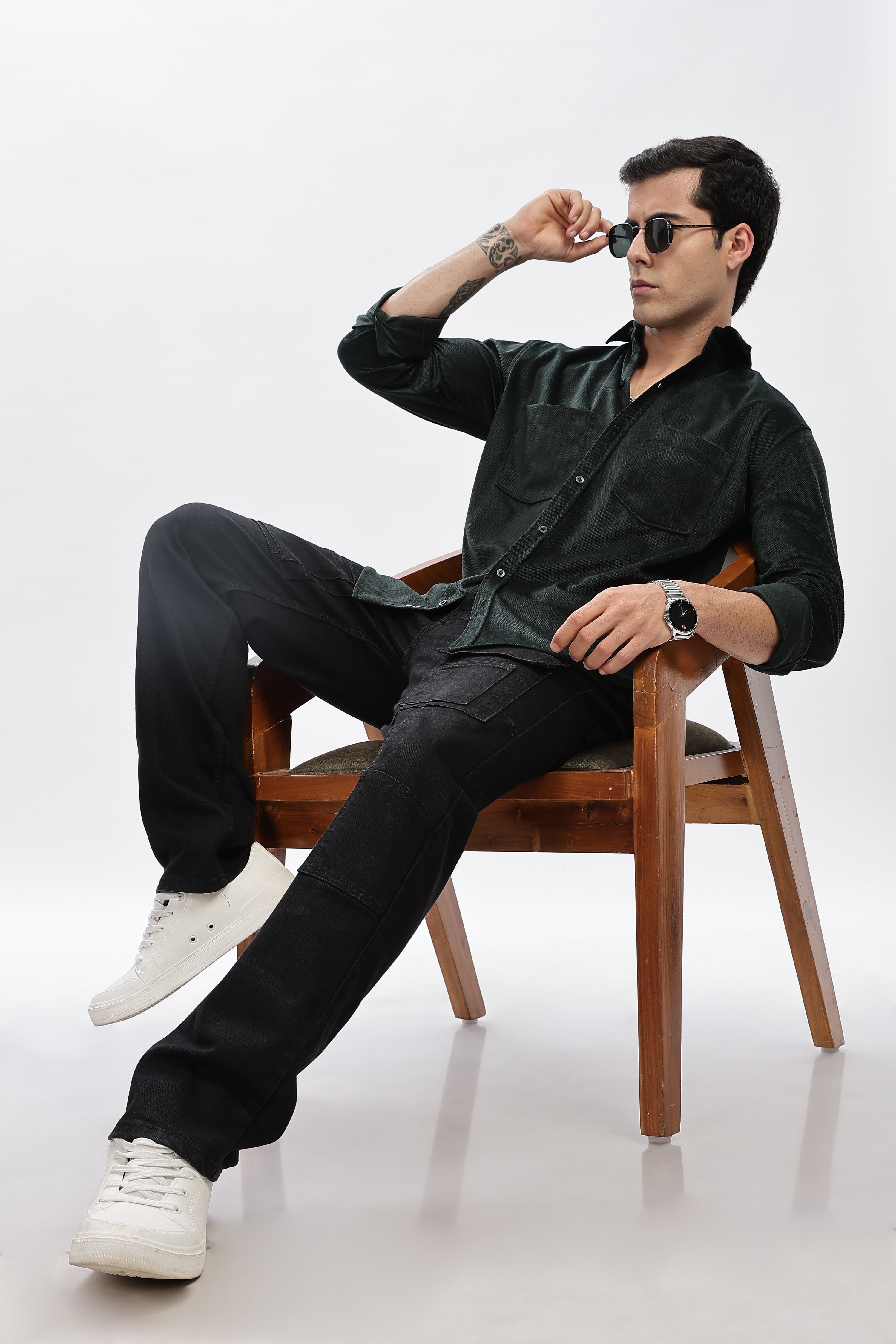 Lavish Green Double Pocket Solid Shirt
