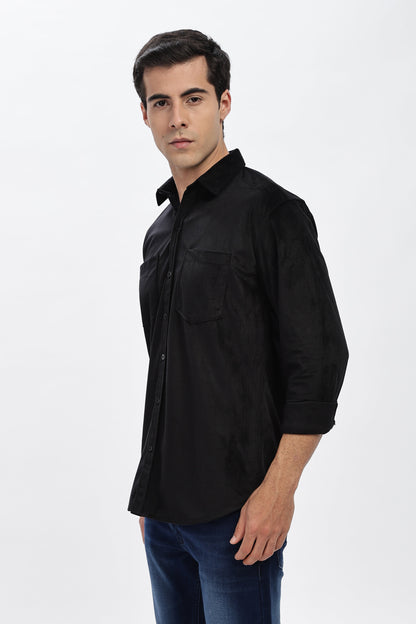 Black Double Pocket Solid Shirt