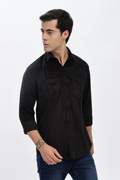 Black Double Pocket Solid Shirt