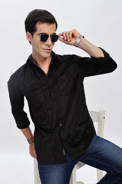 Black Double Pocket Solid Shirt
