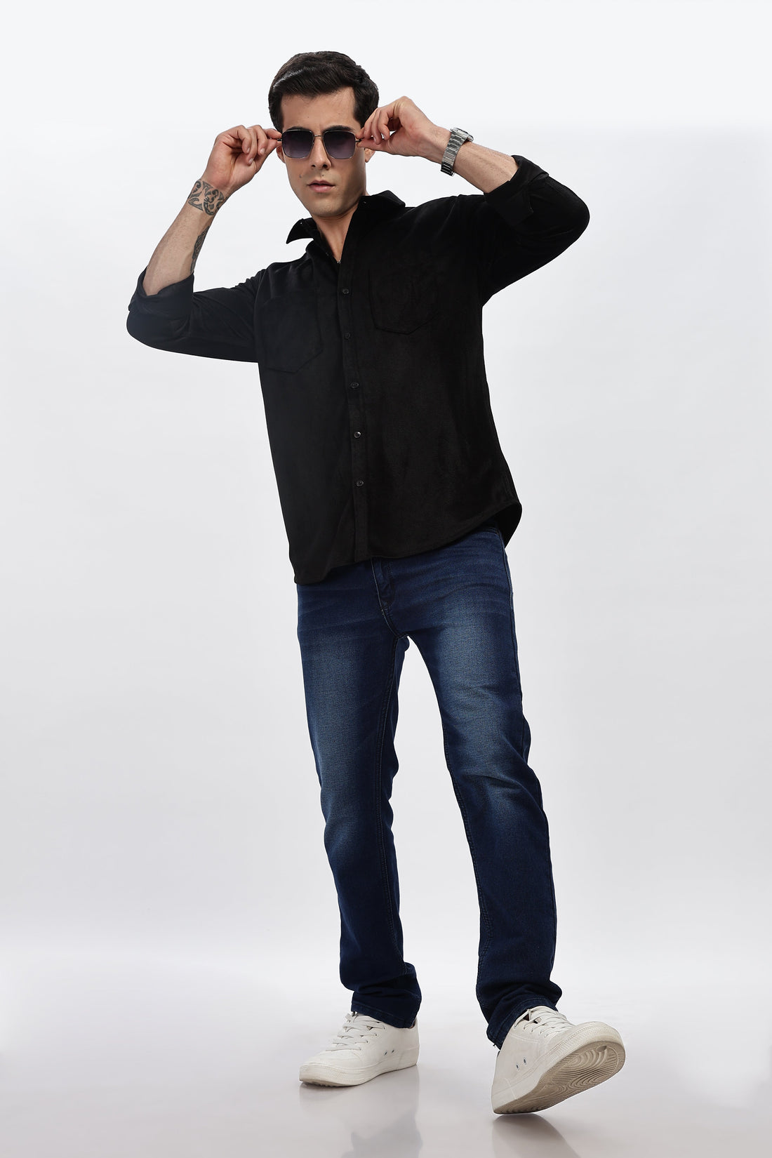 Black Double Pocket Solid Shirt