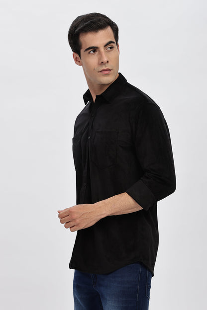 Black Double Pocket Solid Shirt