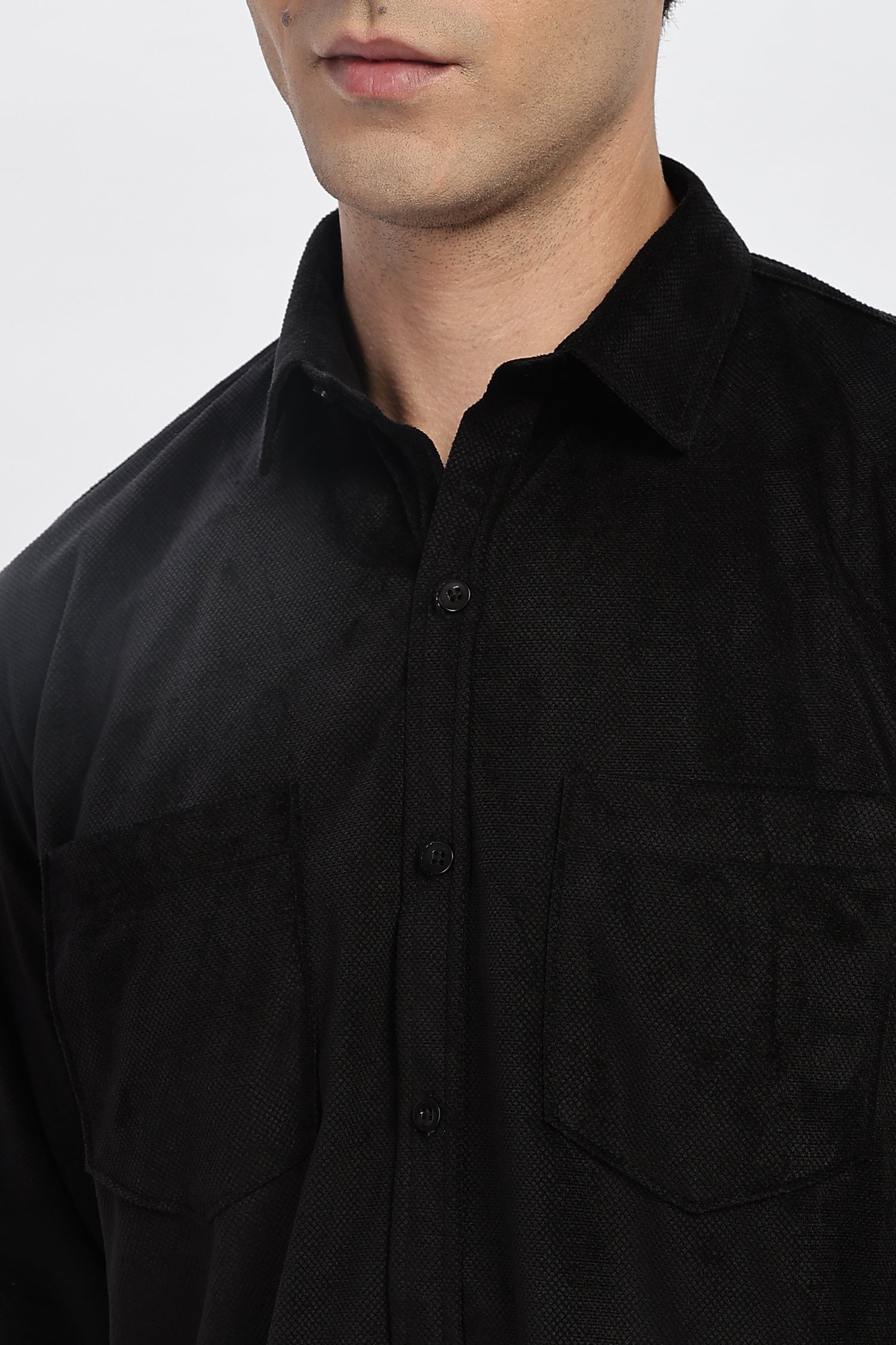 Black Double Pocket Solid Shirt