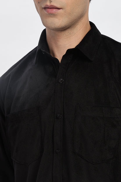 Black Double Pocket Solid Shirt