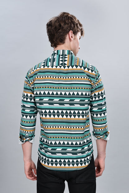 Green Aztec Relaxed Fit Overshirt