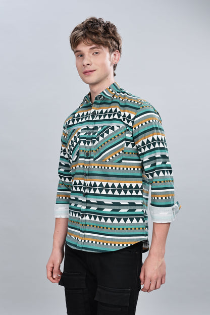 Green Aztec Relaxed Fit Overshirt