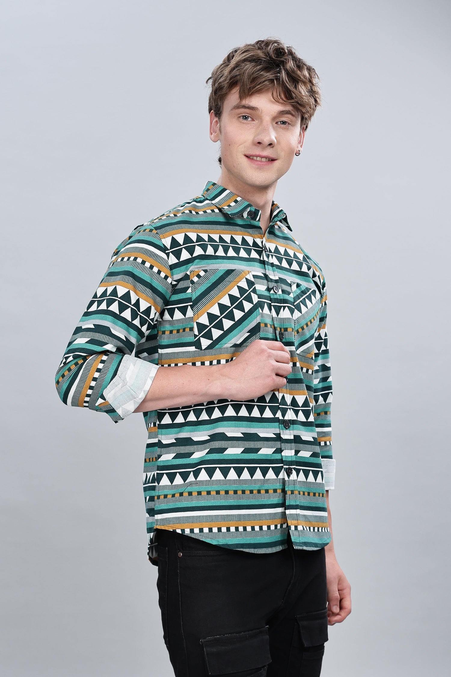 Green Aztec Relaxed Fit Overshirt