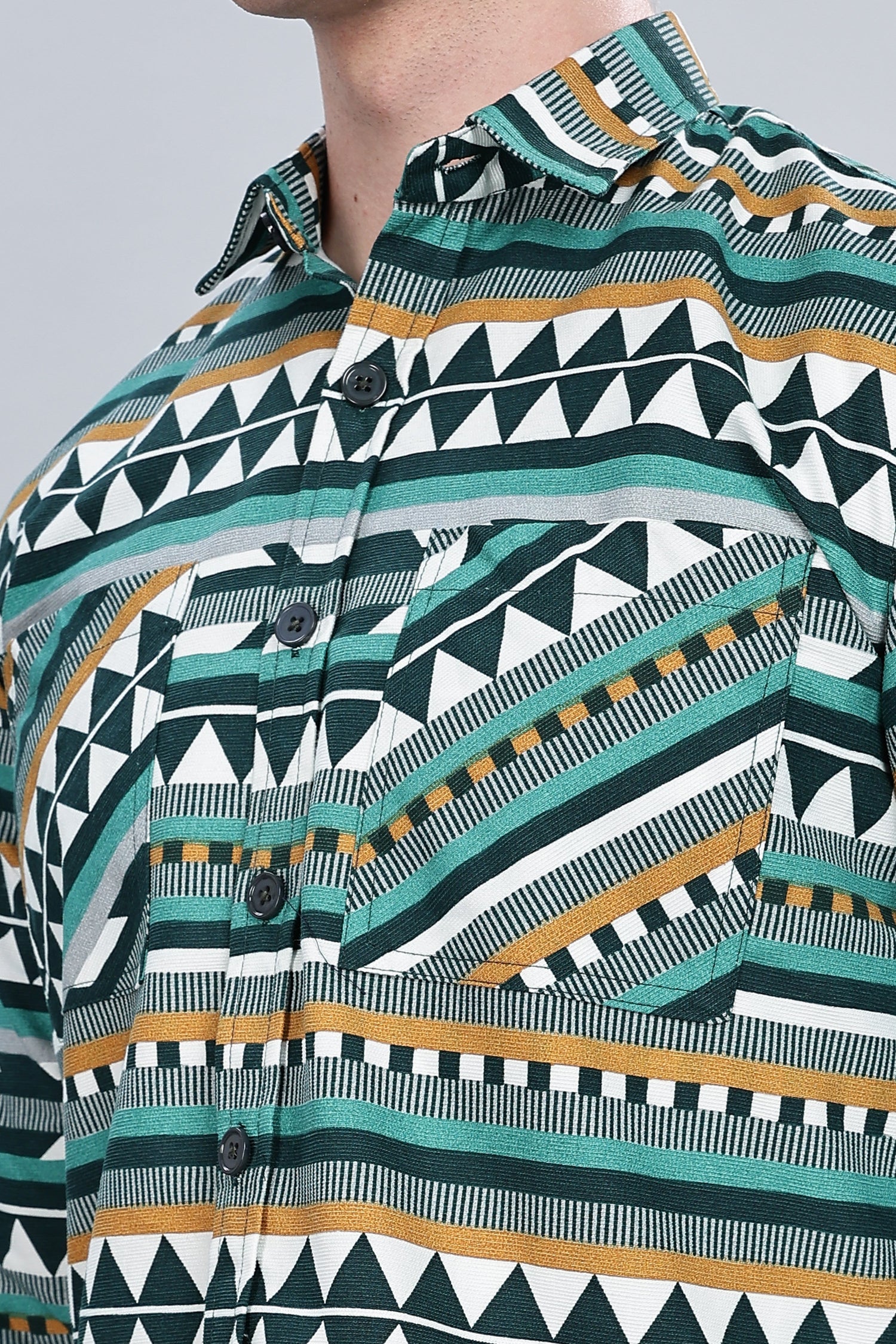 Green Aztec Relaxed Fit Overshirt