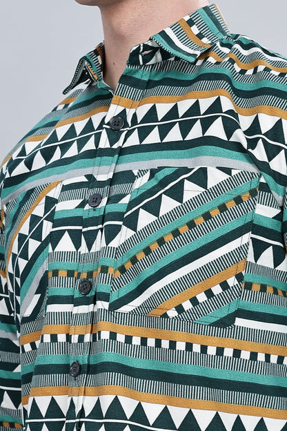 Green Aztec Relaxed Fit Overshirt