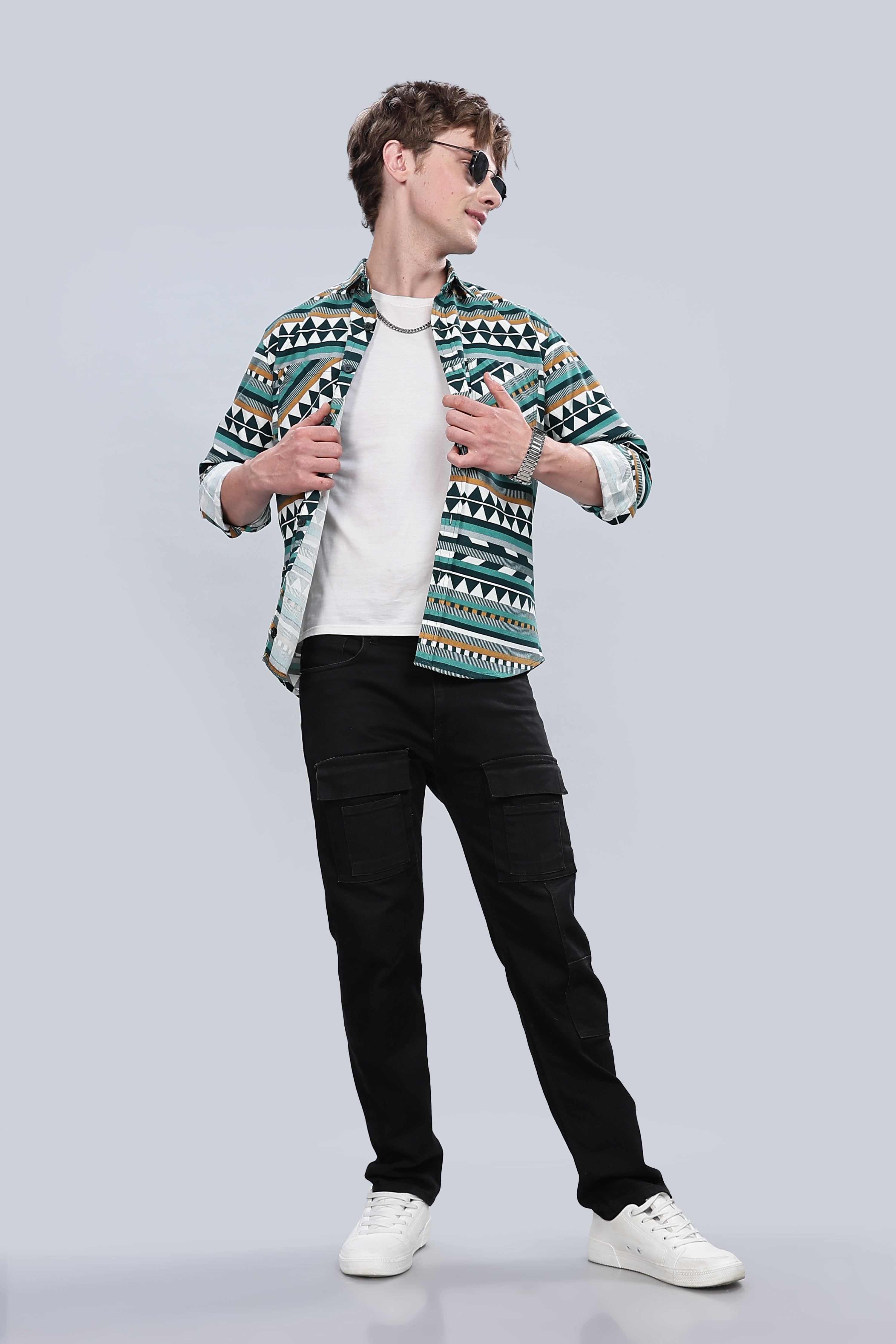Green Aztec Relaxed Fit Overshirt