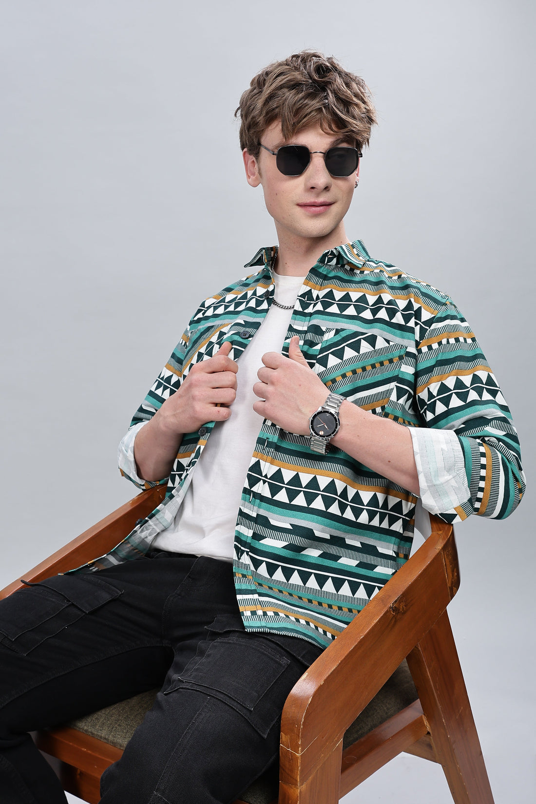 Green Aztec Relaxed Fit Overshirt