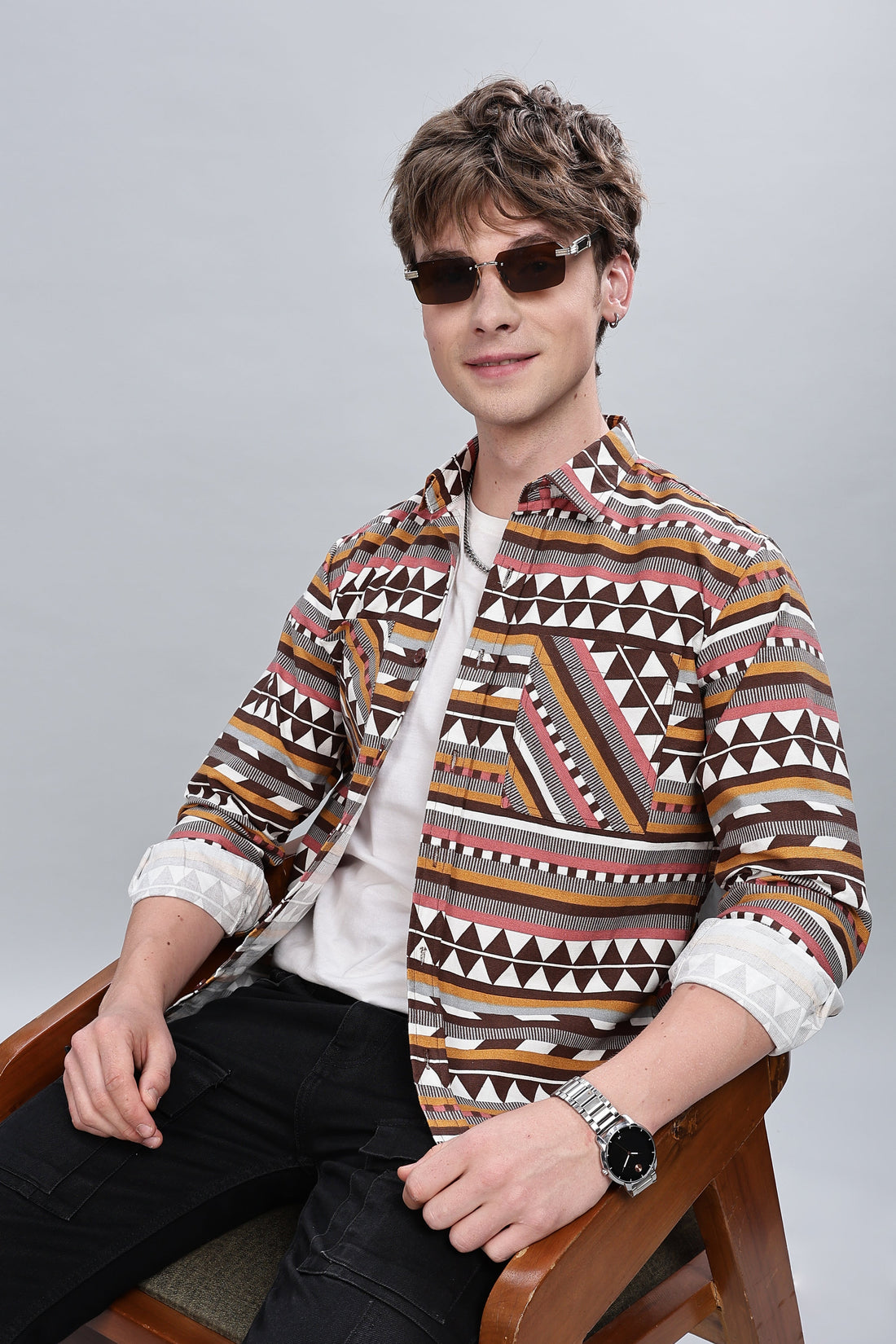 Orange Aztec Relaxed Fit Overshirt