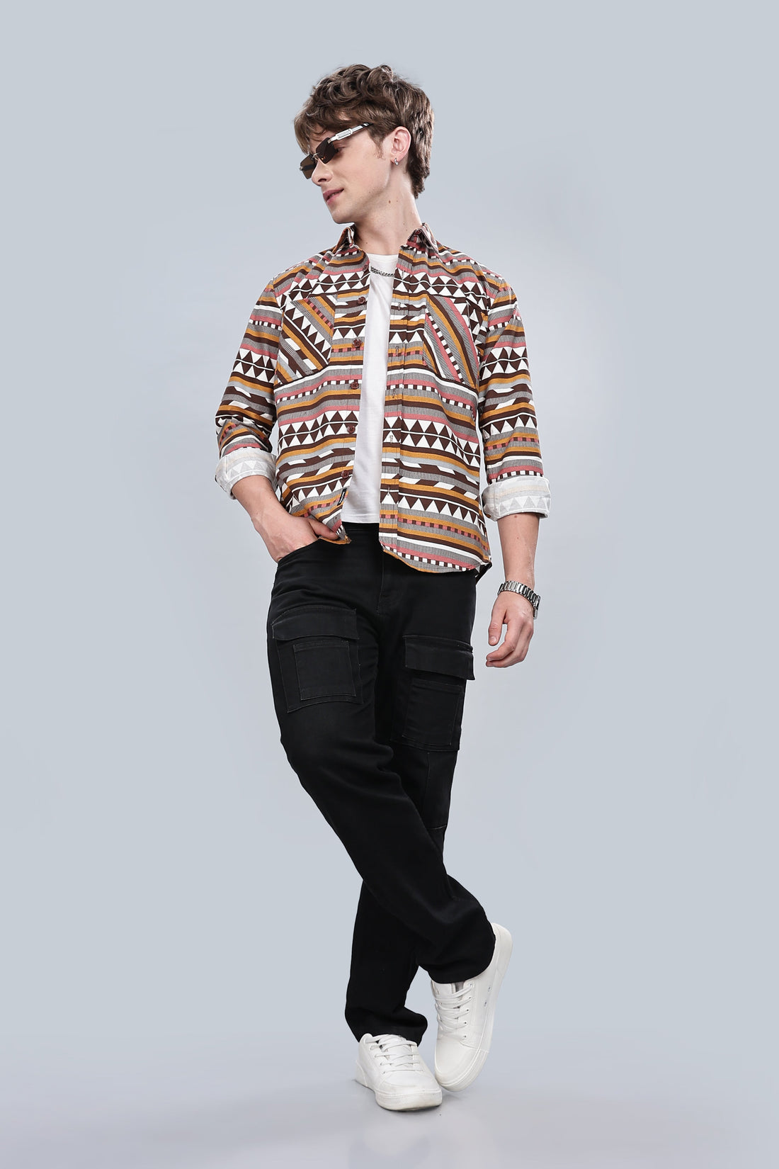 Orange Aztec Relaxed Fit Overshirt